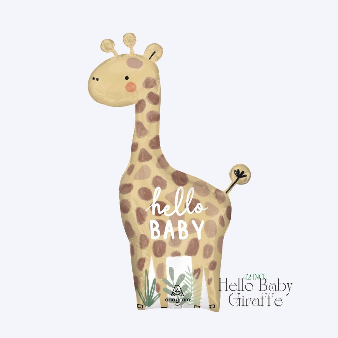 Neutral Baby Shower Balloon Bouquet | Hello Baby Giraffe Balloons | Safari Baby Shower Decor | Gender Neutral Party Decorations | Instagram-Worthy Setup