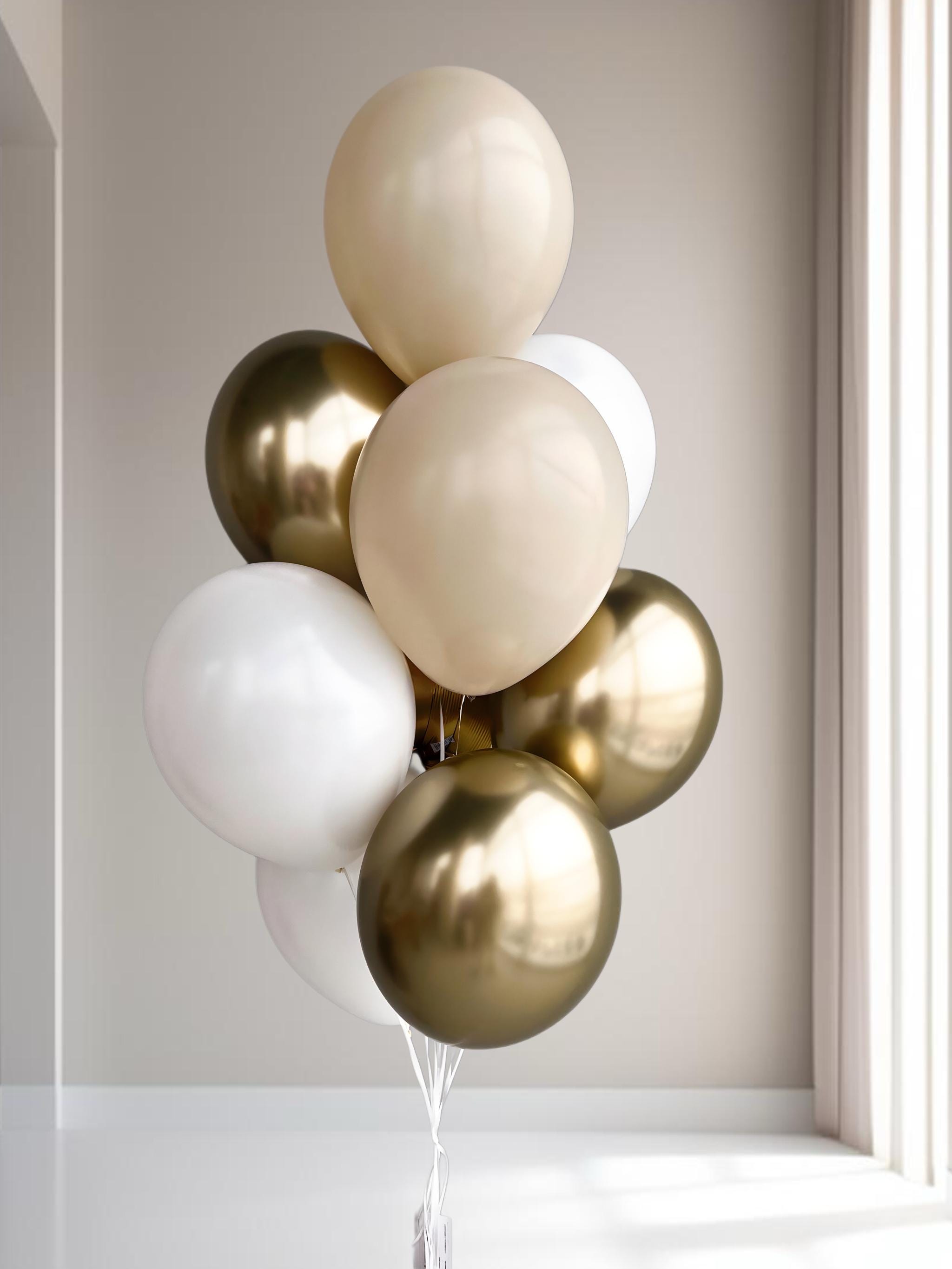 Beige, White & Gold Balloon Bouquet: Elegant Party Decor