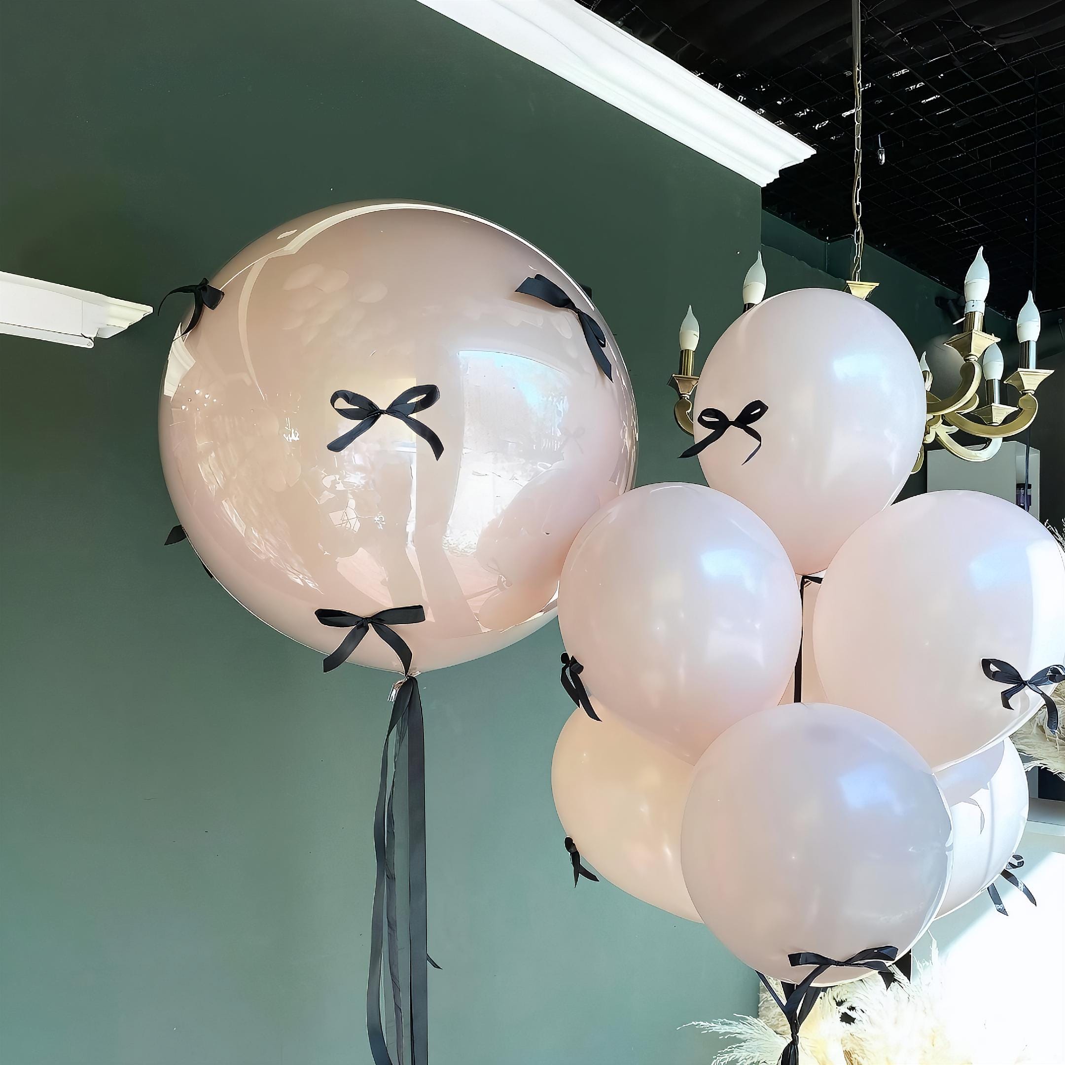 Coquette Blush Balloon Bouquet with Black Bows: DIY Party Decor