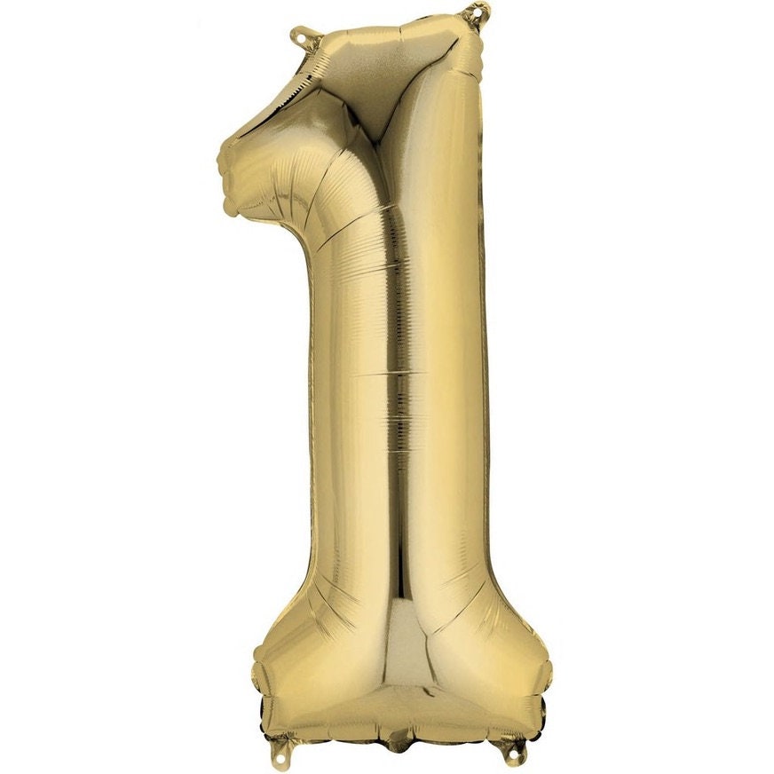34" White Gold Number Balloon: Foil Mylar Party Decor