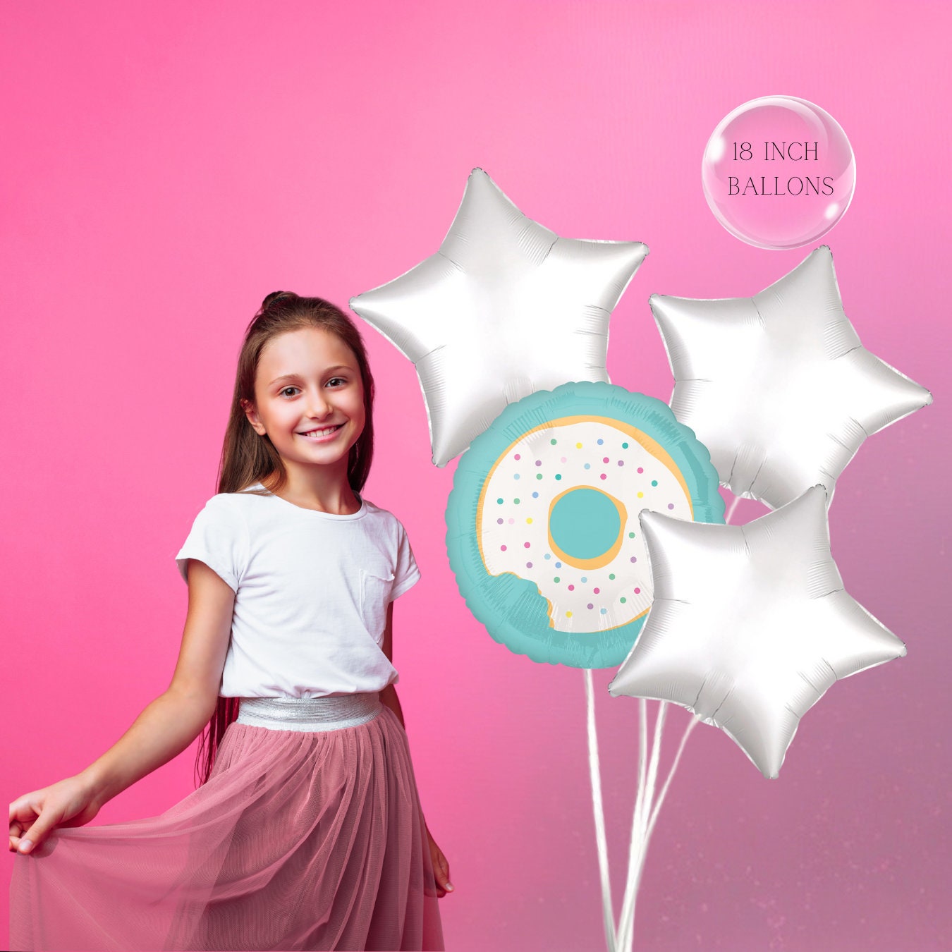 Donut Party Balloon: Pink Foil Mylar, Sweets Theme