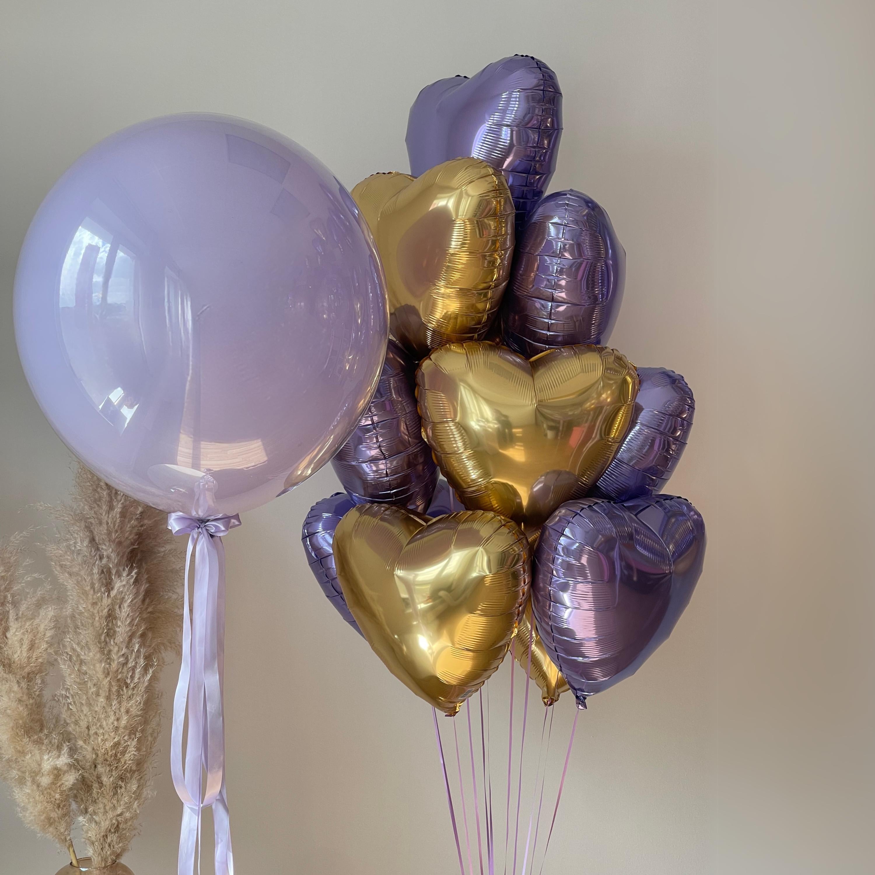 Lilac & Gold Balloon Bouquet: Elegant Party Decorations