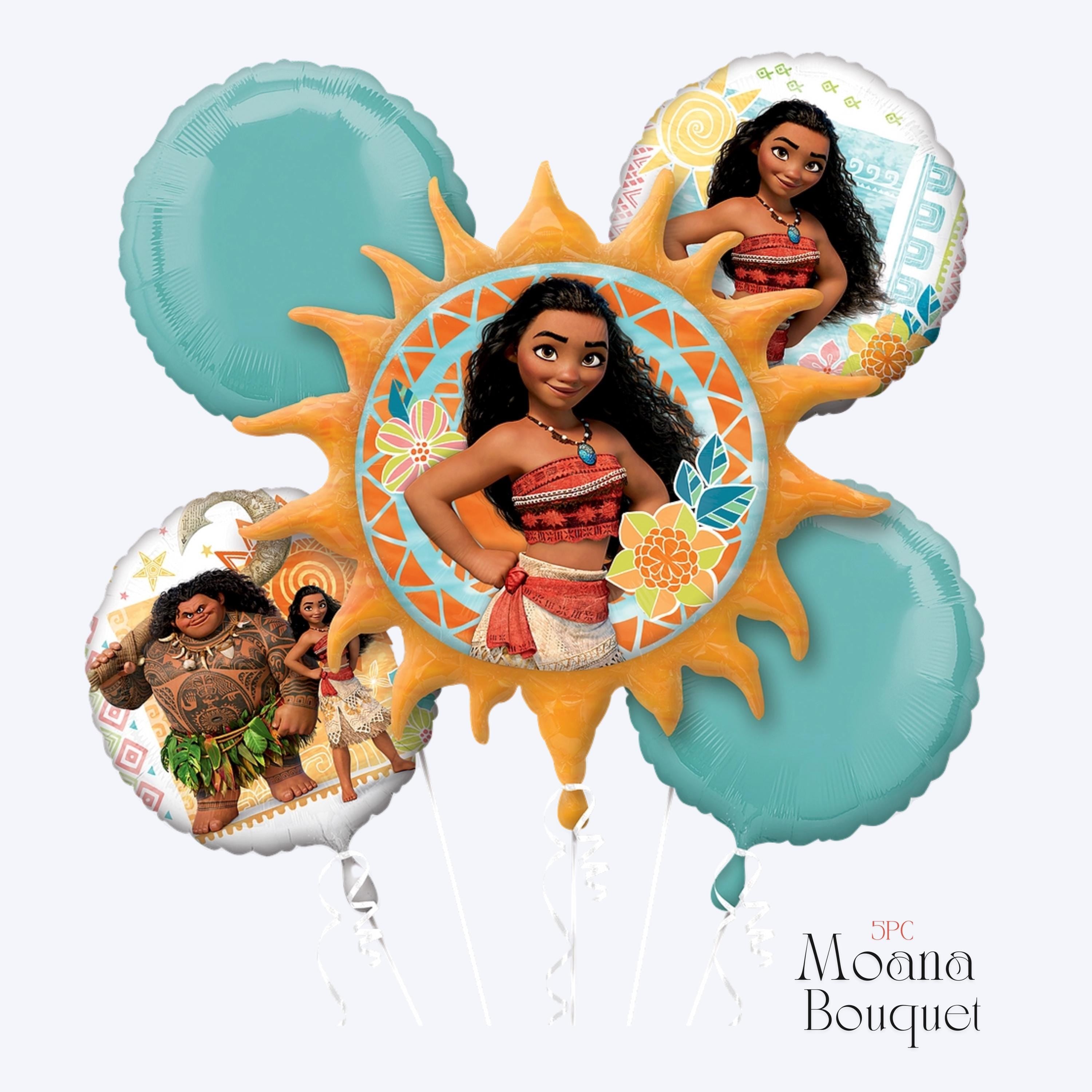 Moana Birthday Balloon Bouquet-Anagram Licensed| Tropical Luau Party Decor | Moana  Balloons for Girl’s Birthday | Polynesian Party Balloons