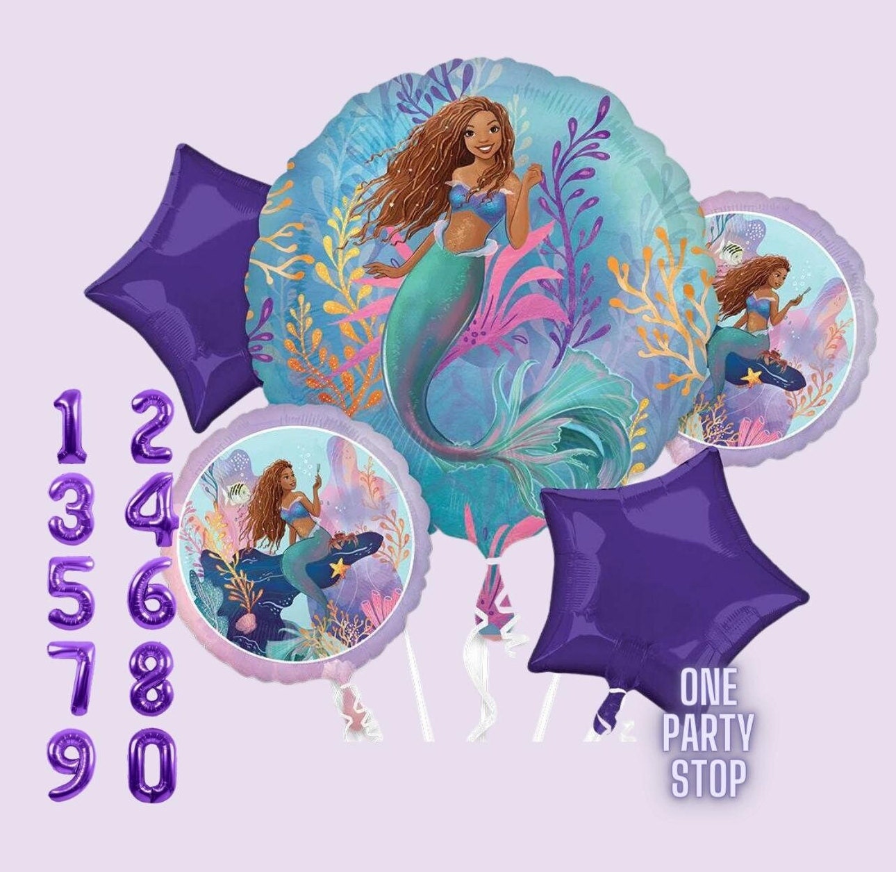The Little Mermaid Balloon Bouquet, 5pc - Anagram Licensed | The Little Mermaid birthday | Little Mermaid Decorations | mermaid | 4th | 5th