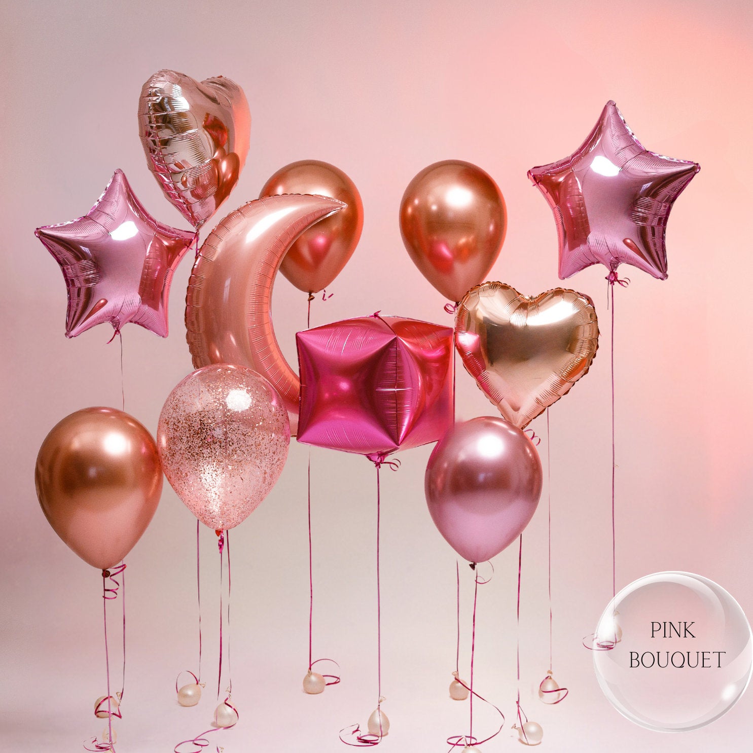 Sweet 16 Balloon Bouquet: Rose Gold, Pink Star & Moon Decor