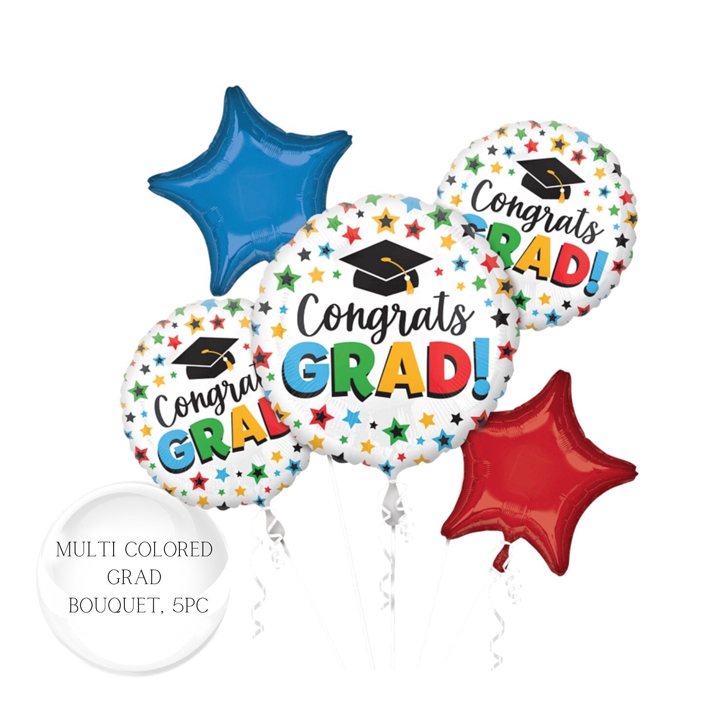 Congrats Grad Mylar Balloon Bouquet: Gold Glitter Graduation Party Decor