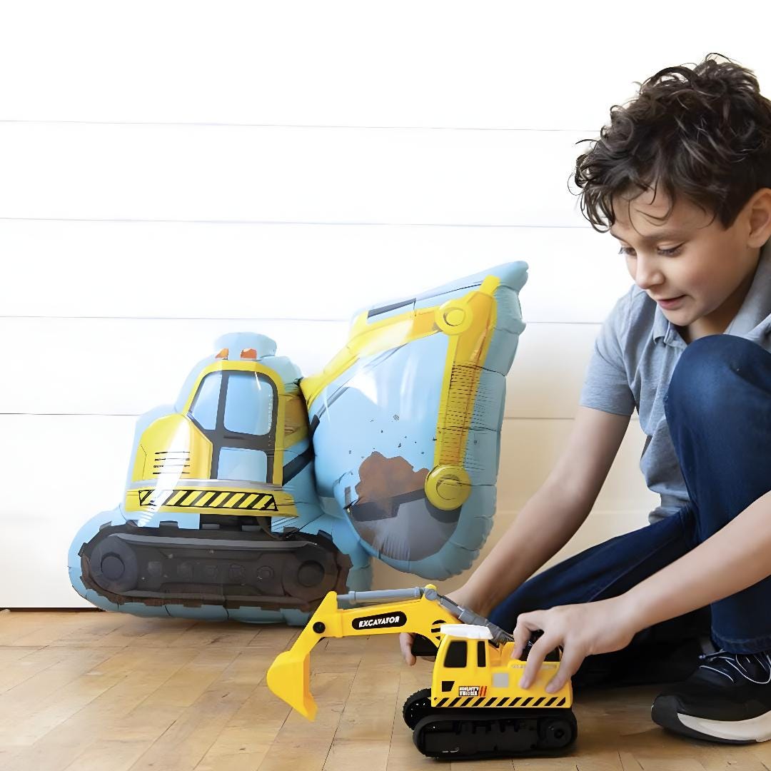 Construction Balloon Bouquet: Excavator, Dump Truck, Digger Birthday Party Decor