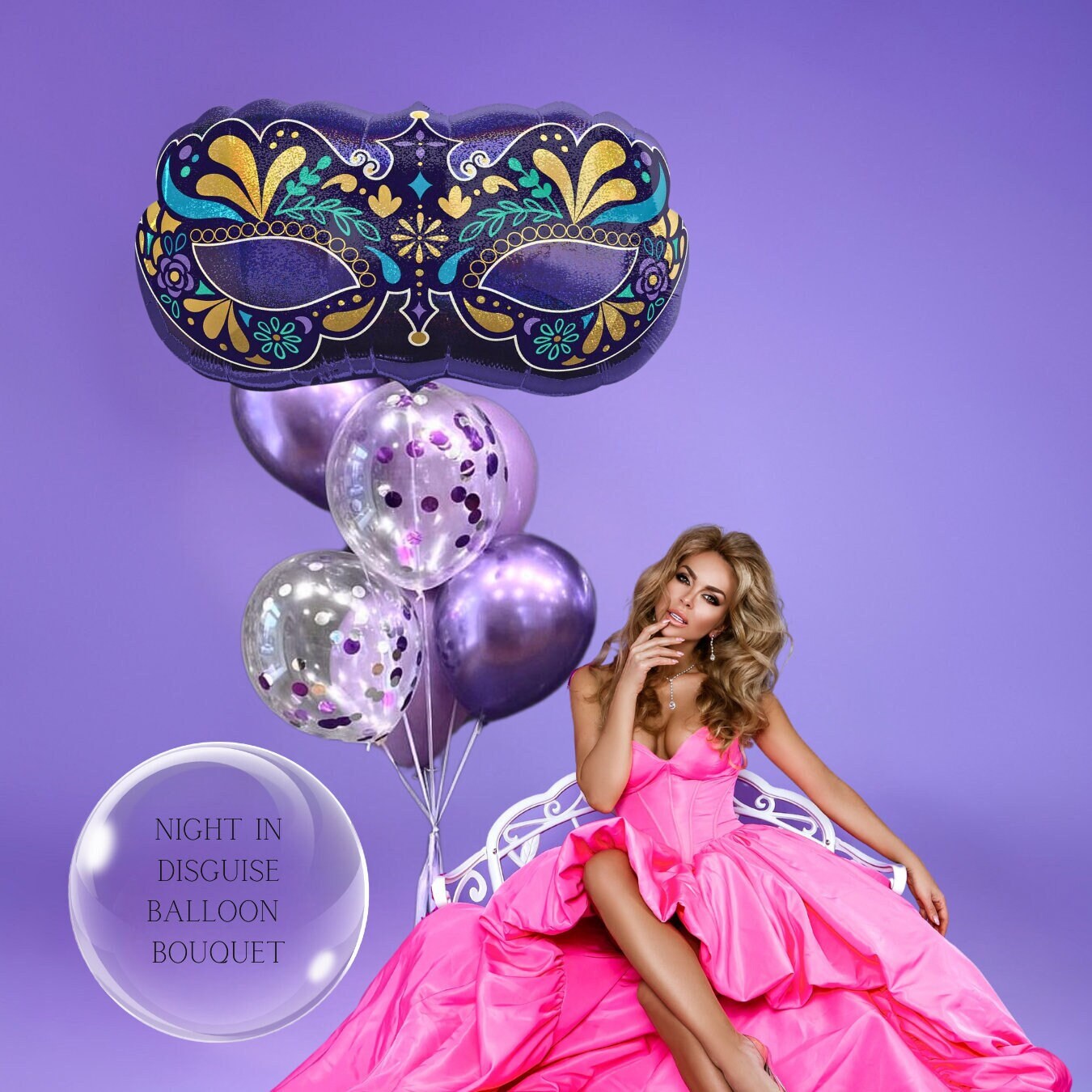 Mardi Gras Mask Balloons: Purple & Gold Party Decorations
