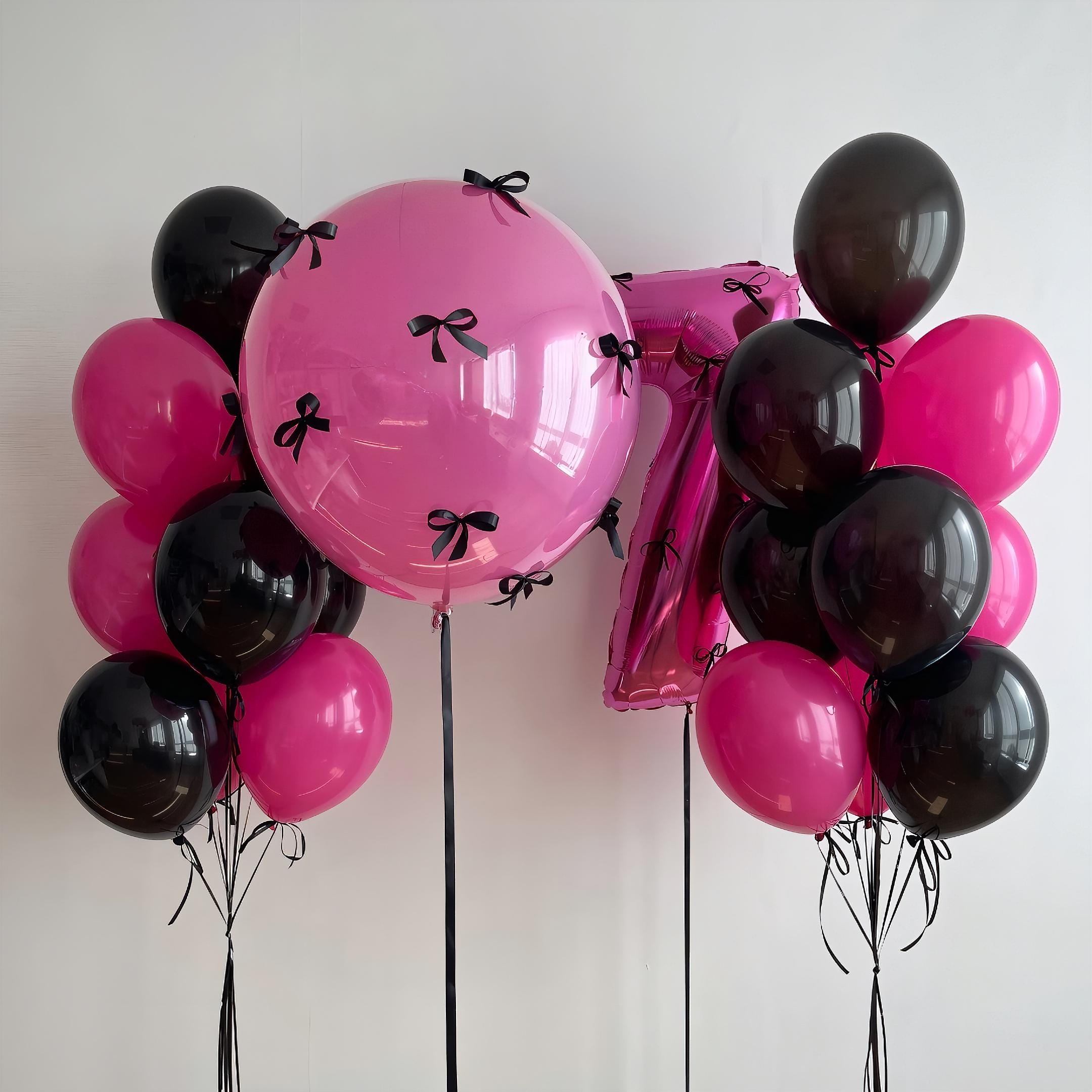 Pink & Black Bow Balloon Bouquet: Coquette Birthday Party DIY