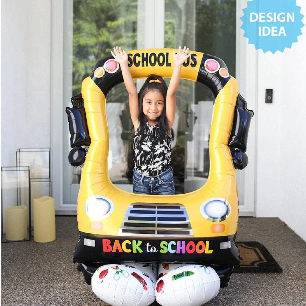 Back to School Foil Balloons: School Bus, Apple, Pencil, Crayon