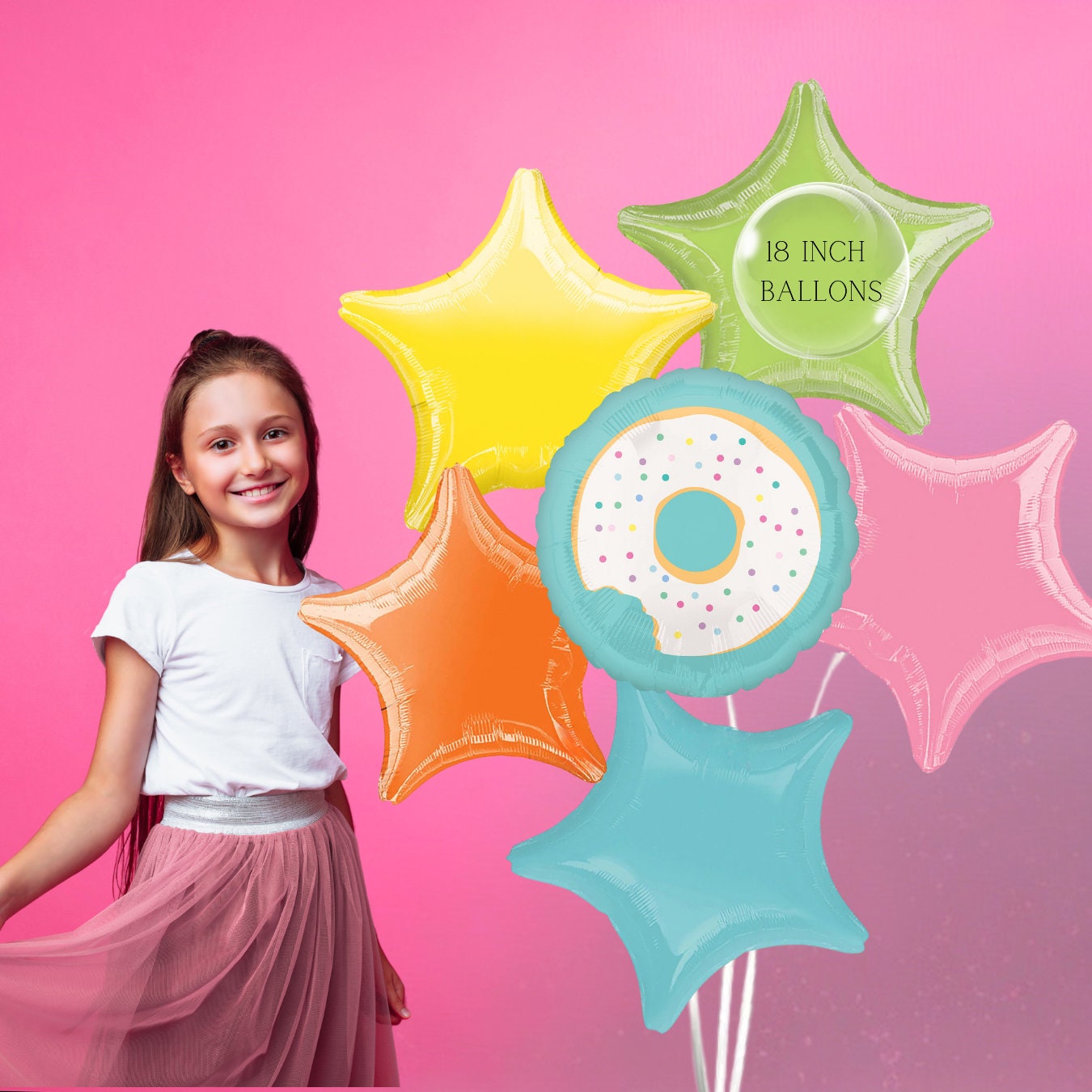 Donut Party Balloon: Pink Foil Mylar, Sweets Theme