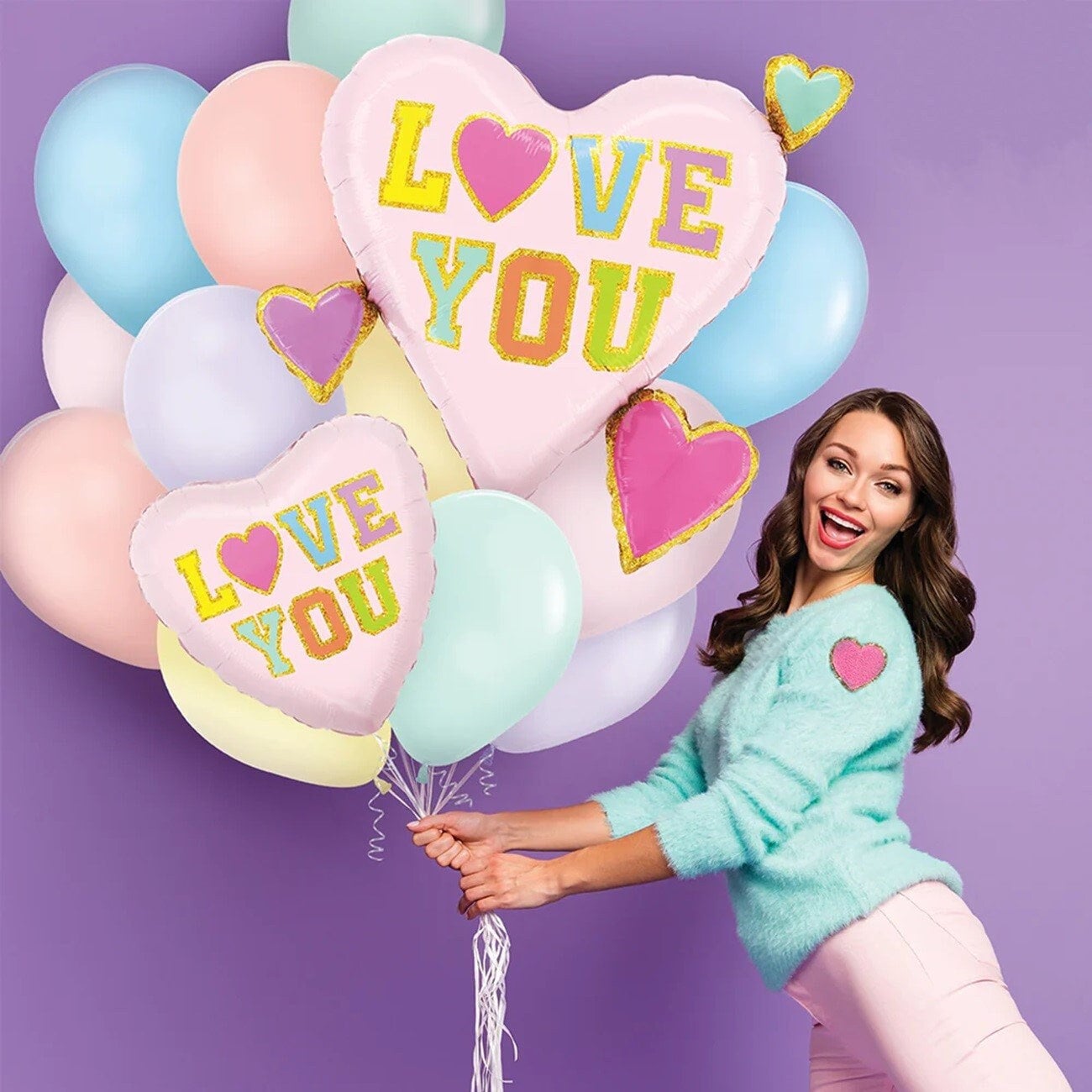 Pastel Valentine's Day Balloon Bouquet: 'Love You' Foil Balloons