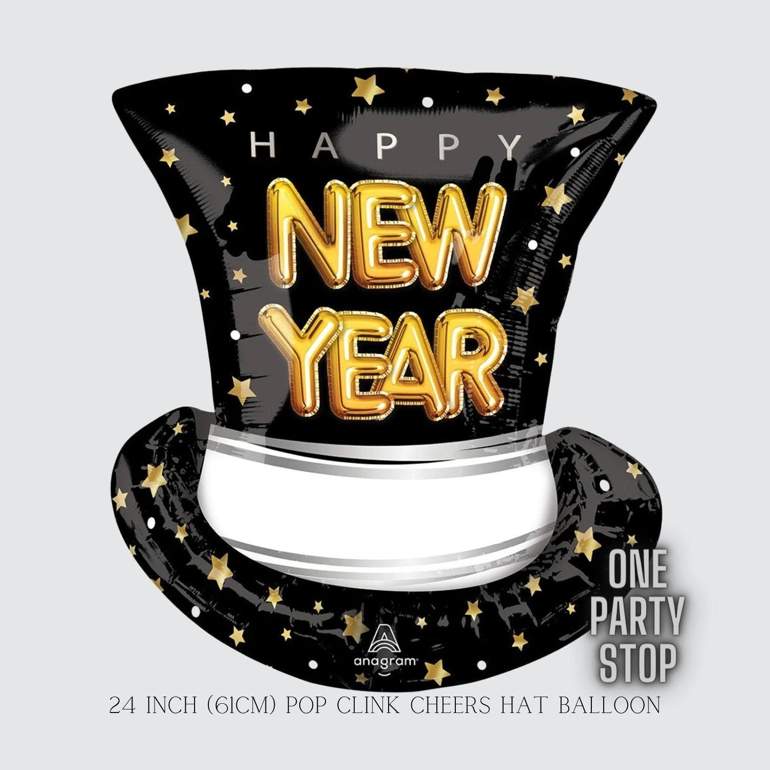 New Year Balloon Bouquet: Top Hat, Gold Stars, Cheers