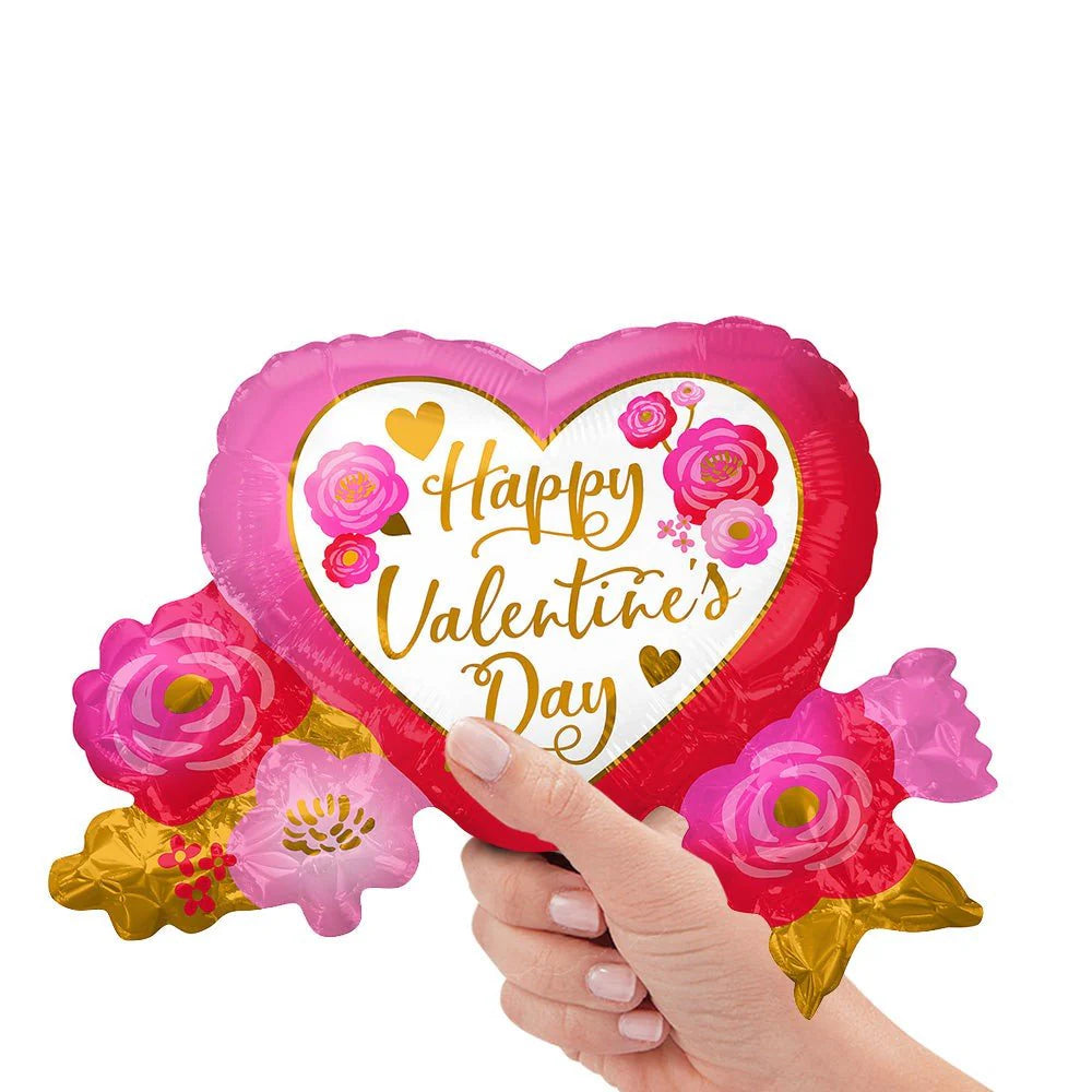 HAPPY VALENTINE'S DAY HEART & ROSES MINI SHAPE (AIR-FILL ONLY)
