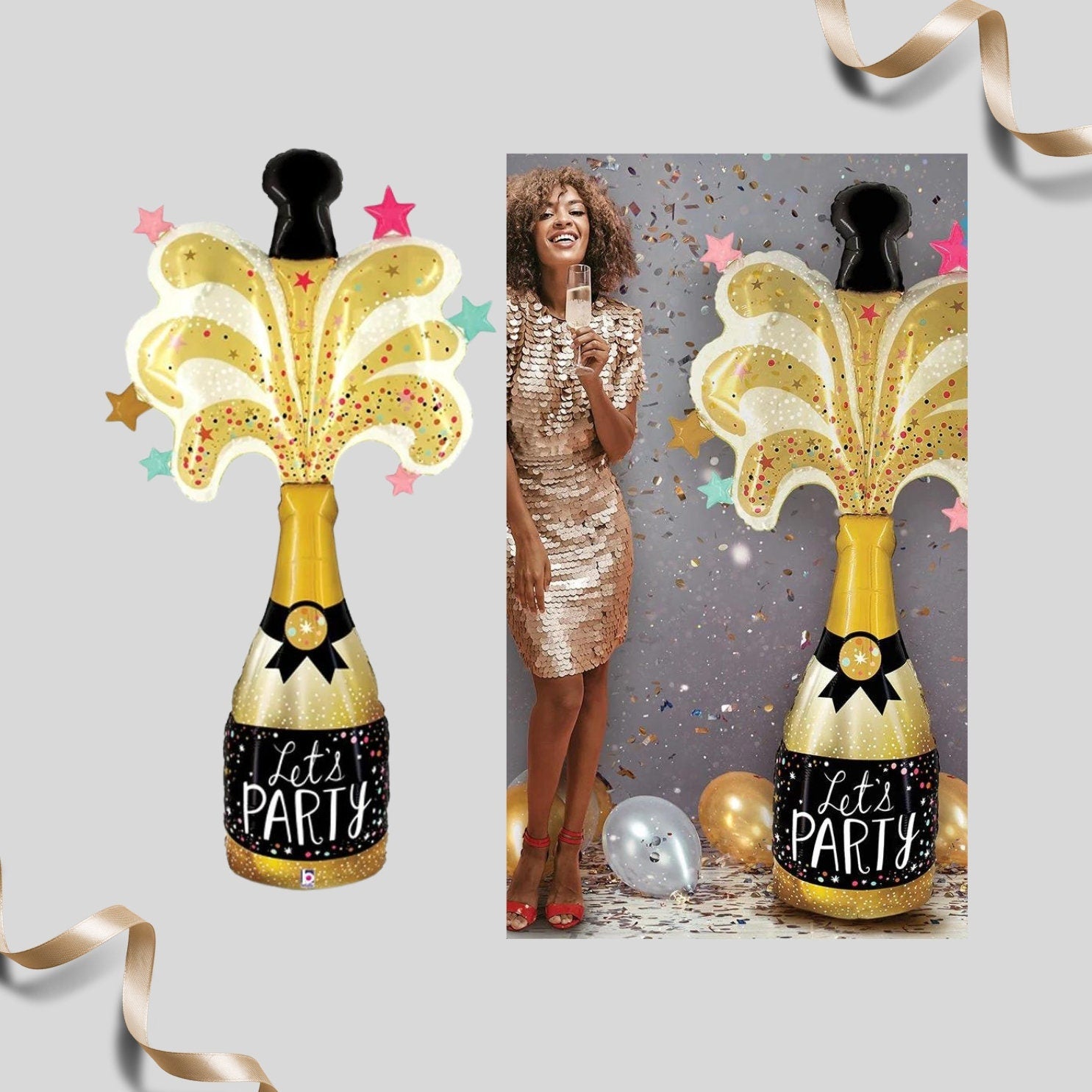 Let's Party Champagne Balloon - 65in tall | Happy New Year Balloons | New Years Foil Balloons | New Year Balloons | Let's Party 2024