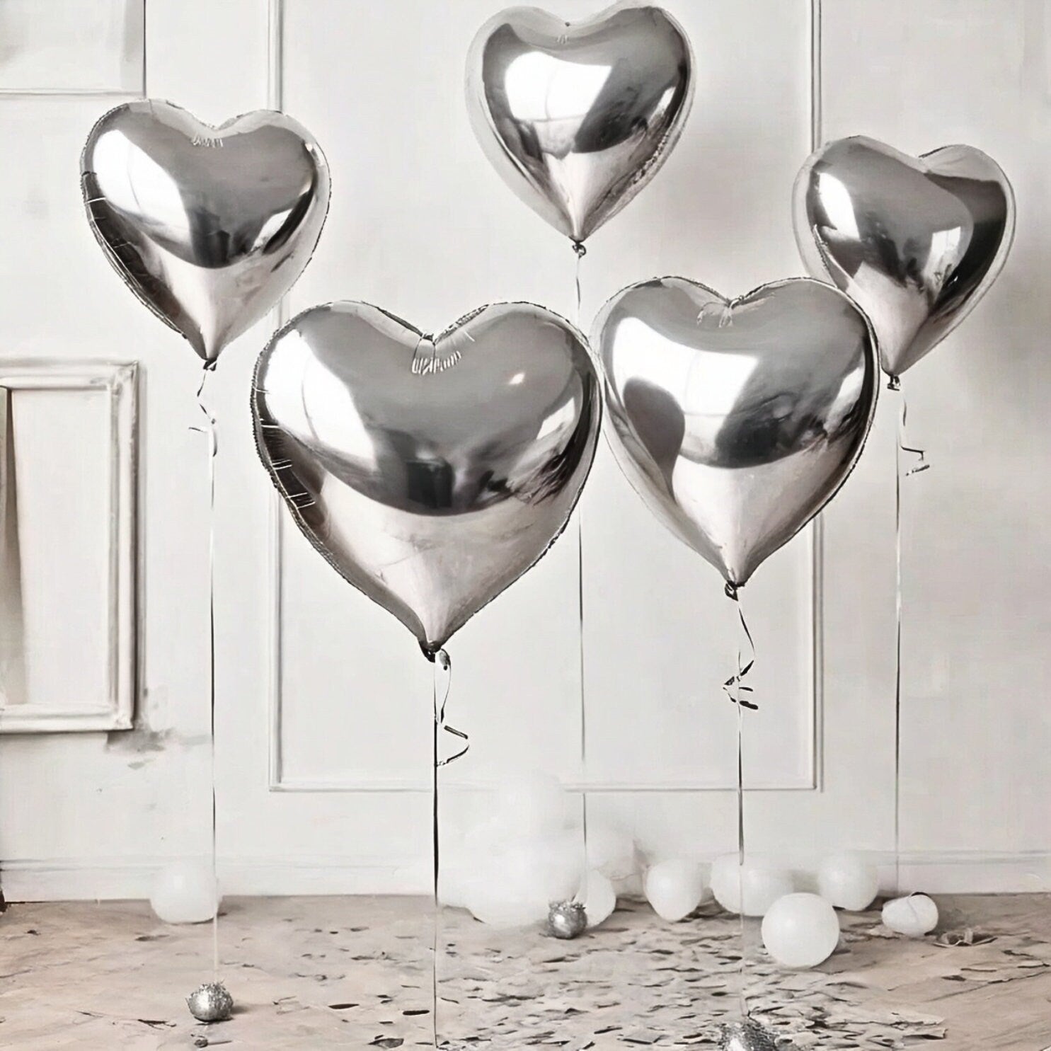 Sweet 16 Balloons | Silver Balloons | Bachelorette Balloon Decor | Foil Heart Balloons | Valentine's Day Decor | Anniversary Balloons