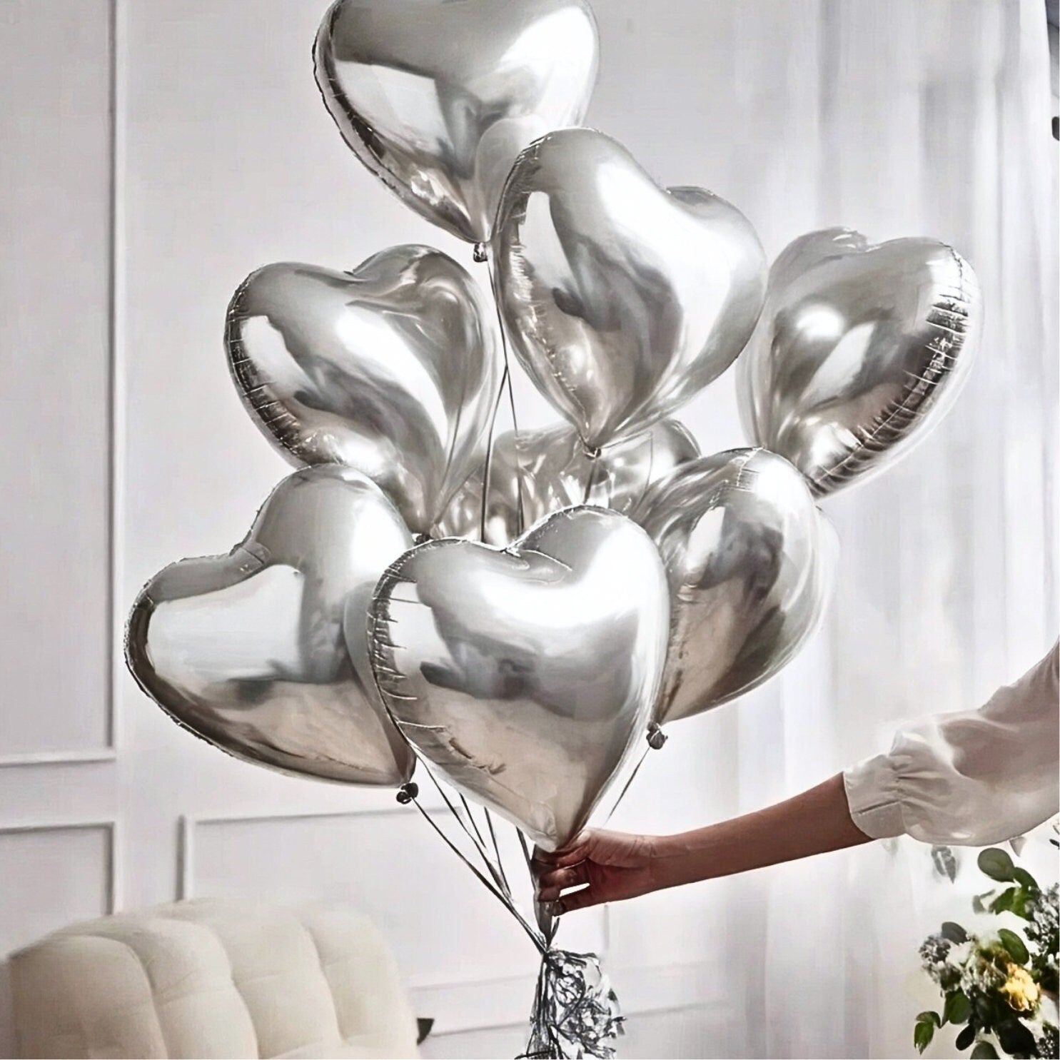 Sweet 16 Balloons | Silver Balloons | Bachelorette Balloon Decor | Foil Heart Balloons | Valentine's Day Decor | Anniversary Balloons