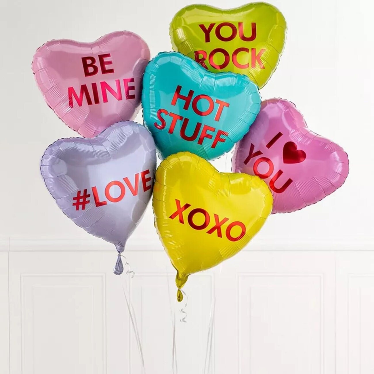 Valentines Day Decor | Valentine's Day Balloons Bouquet | Valentine's Day message Hearts | Pink | Pastels | Pastel Rainbow | Party Decor