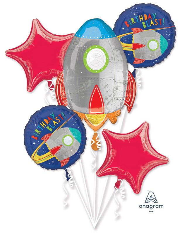 Blast Off Birthday Balloon Bouquet | First Trip Around the Sun | Rocket | Astronaut | Flying Spaceship | Space Party Decor | Outer Space