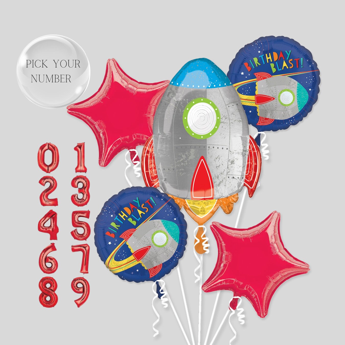 Blast Off Birthday Balloon Bouquet | First Trip Around the Sun | Rocket | Astronaut | Flying Spaceship | Space Party Decor | Outer Space