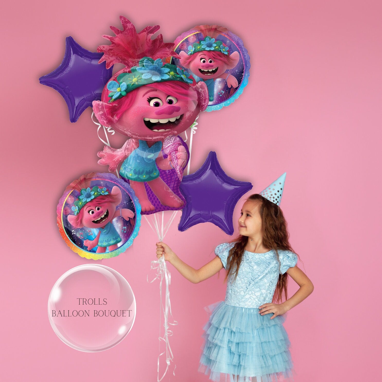 Trolls World Tour Poppy Balloons - Anagram Licensed | Poppy Airwalker | Trolls World Tour Balloon Bouquet | Trolls Birthday Decorations