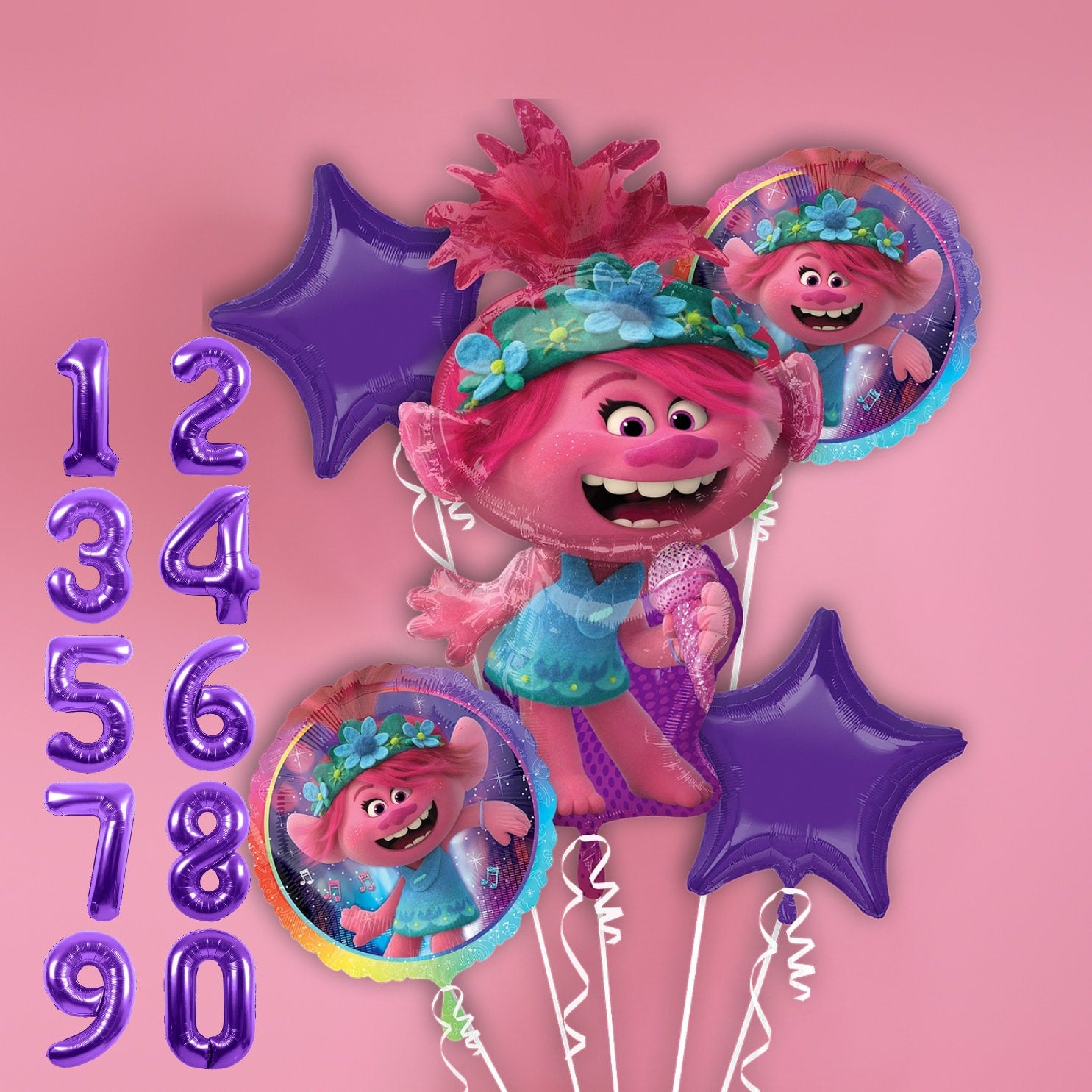 Trolls World Tour Poppy Balloons - Anagram Licensed | Poppy Airwalker | Trolls World Tour Balloon Bouquet | Trolls Birthday Decorations