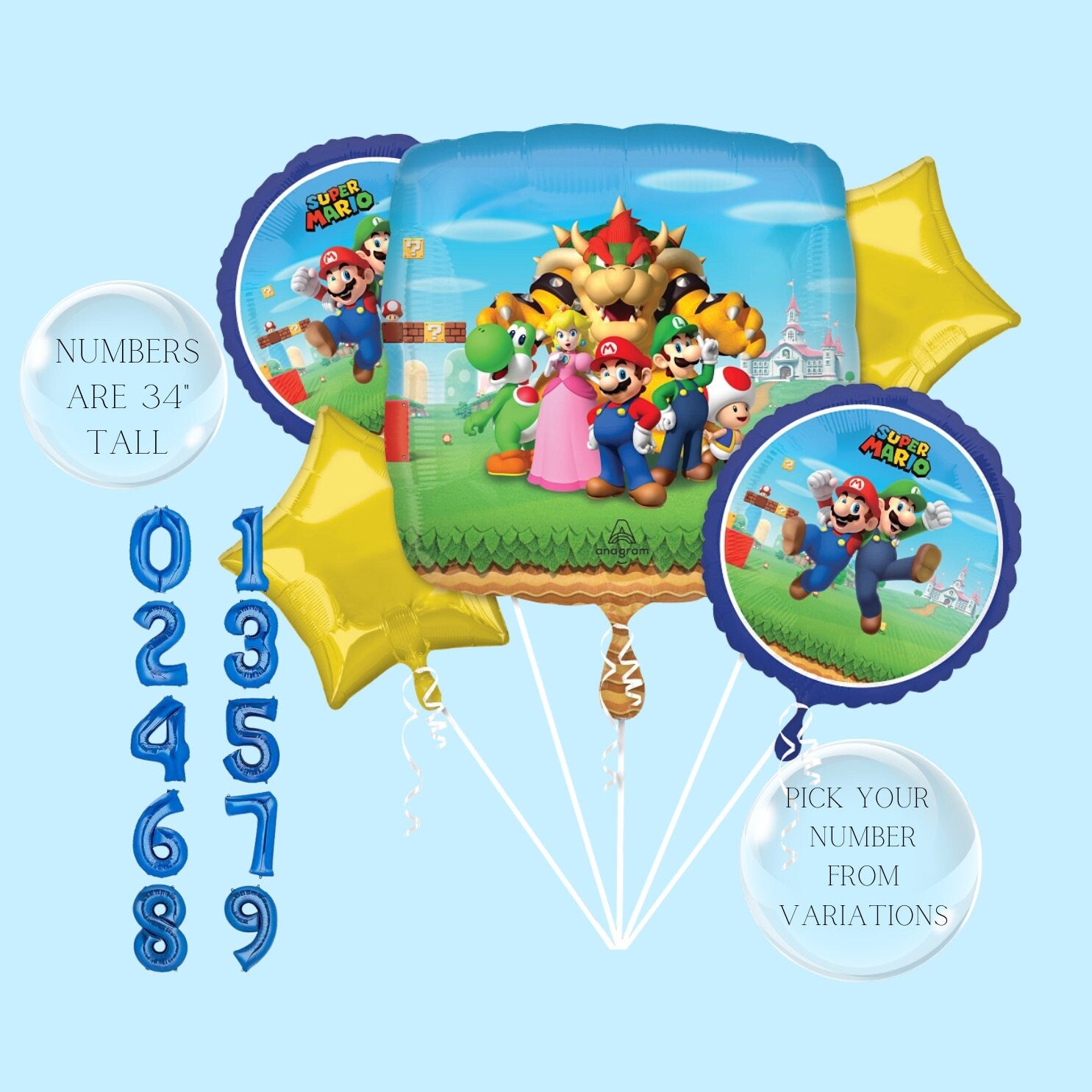 Super Mario Balloons - Anagram Licensed | Mario and Luigi | Nintendo Games Balloons | Birthday Balloons | Video Games