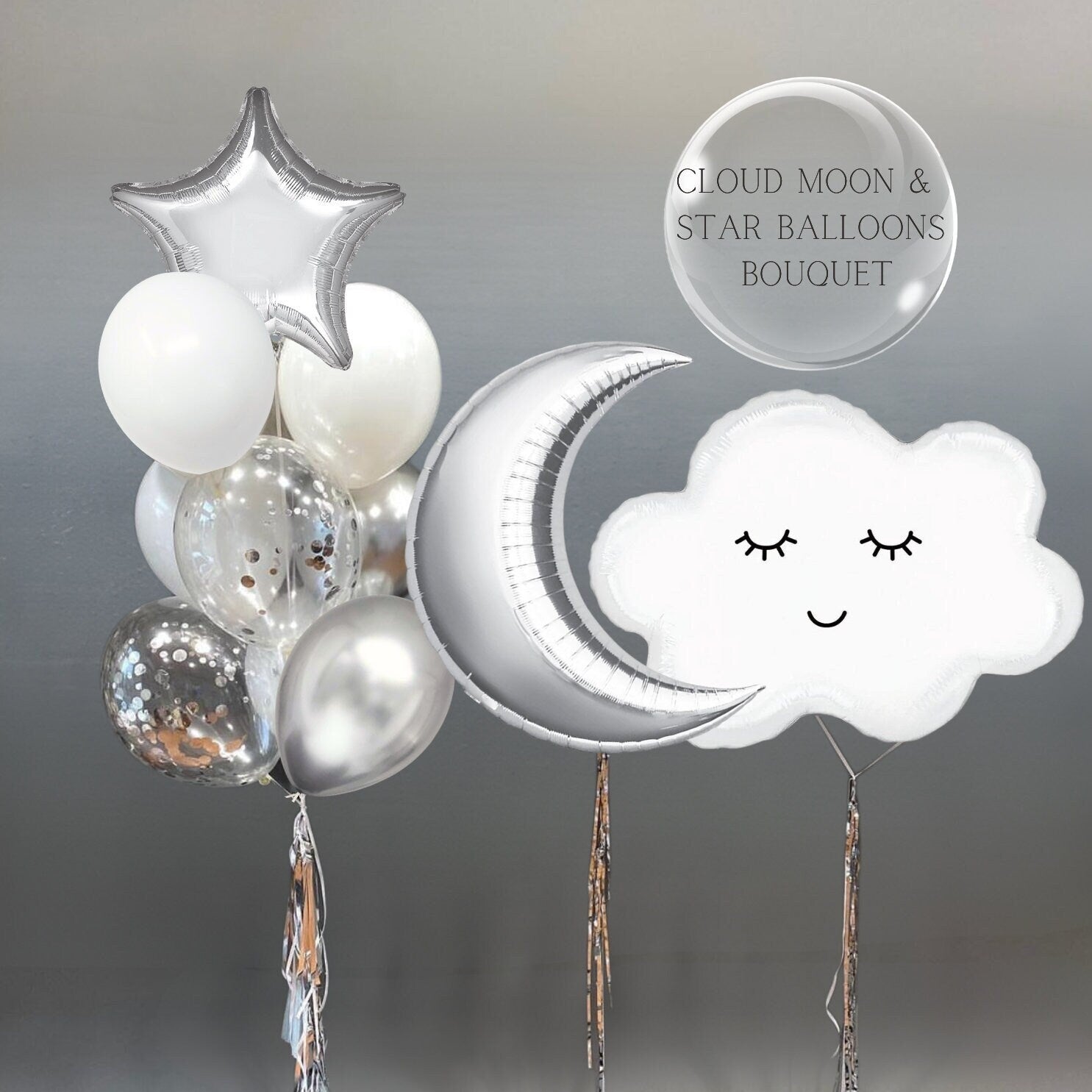 Cloud Moon and Star Balloons Bouquet | Moon Balloon | Star Balloons | Moon Balloon | Twinkle Twinkle Little Star | Baby Shower Balloons