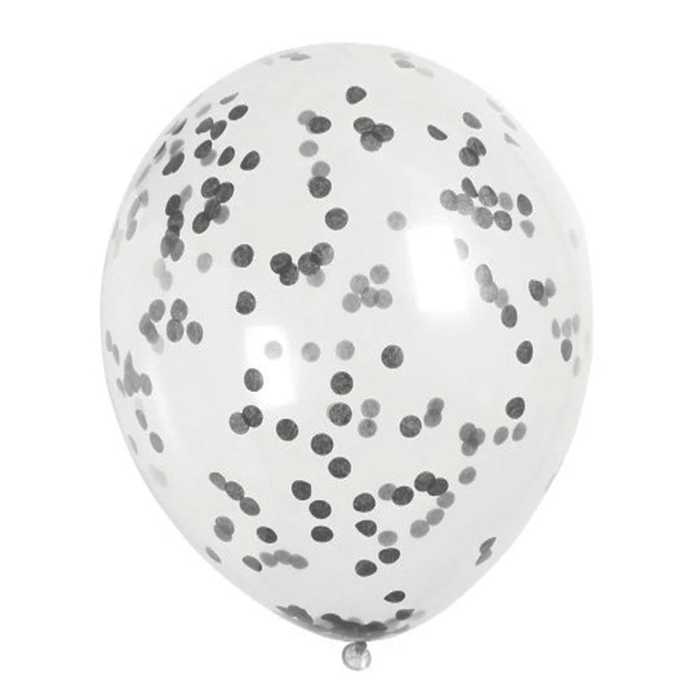 12 inch CLEAR BALLOONS WITH MIDNIGHT BLACK CONFETTI (6 PK)