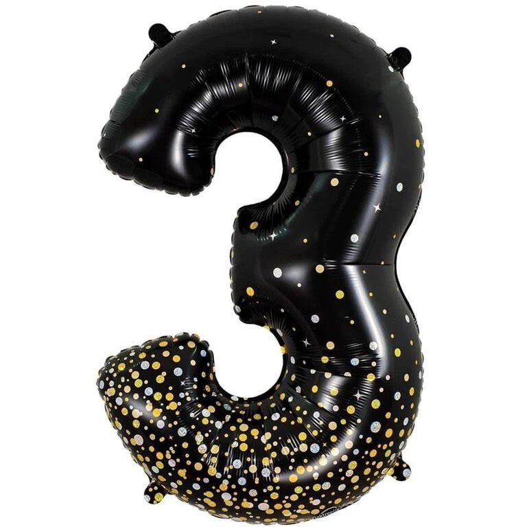 Giant Black Fizz Number Balloons | Number Foil Balloons | Number Helium Balloons | Black Number Balloons | Black Sparkle Fizz Numbers 34in