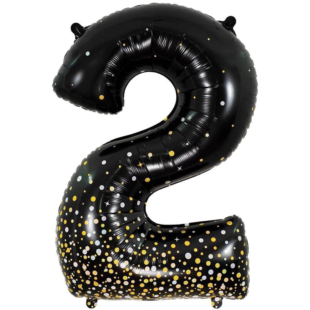 Giant Black Fizz Number Balloons | Number Foil Balloons | Number Helium Balloons | Black Number Balloons | Black Sparkle Fizz Numbers 34in