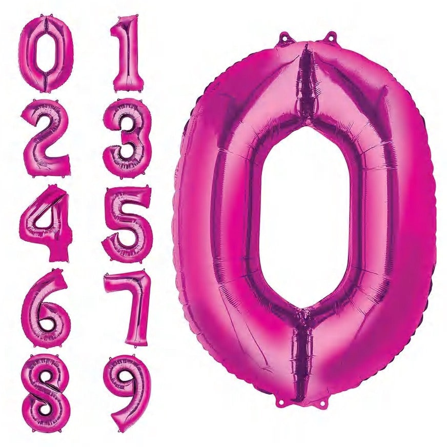 Number Balloons | Foil Mylar Number Balloons | Bright Pink Number Balloons 34in | Metallic Pink Number Balloons | Pink Balloon Numbers