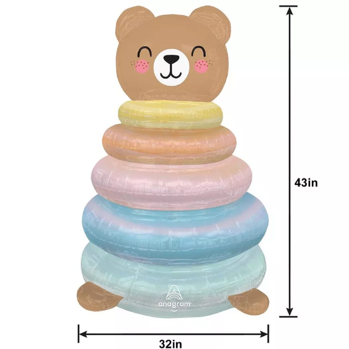 Bear Balloons | Bear stacker | Baby shower balloons | Bear Stacking Rings Foil Balloon 43in | Baby Shower Decorations | Baby shower supplies