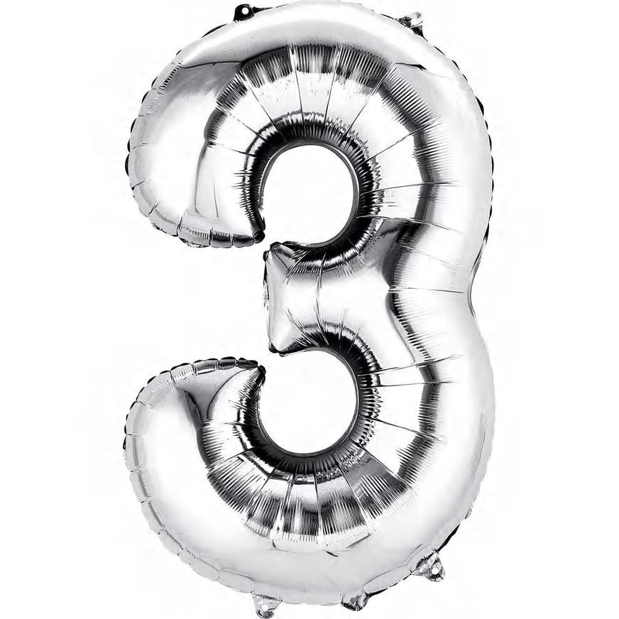 Number Balloons | Foil Mylar Number Balloons | Silver Number Balloons 34in | Metallic Number Balloons | Silver Balloon Numbers