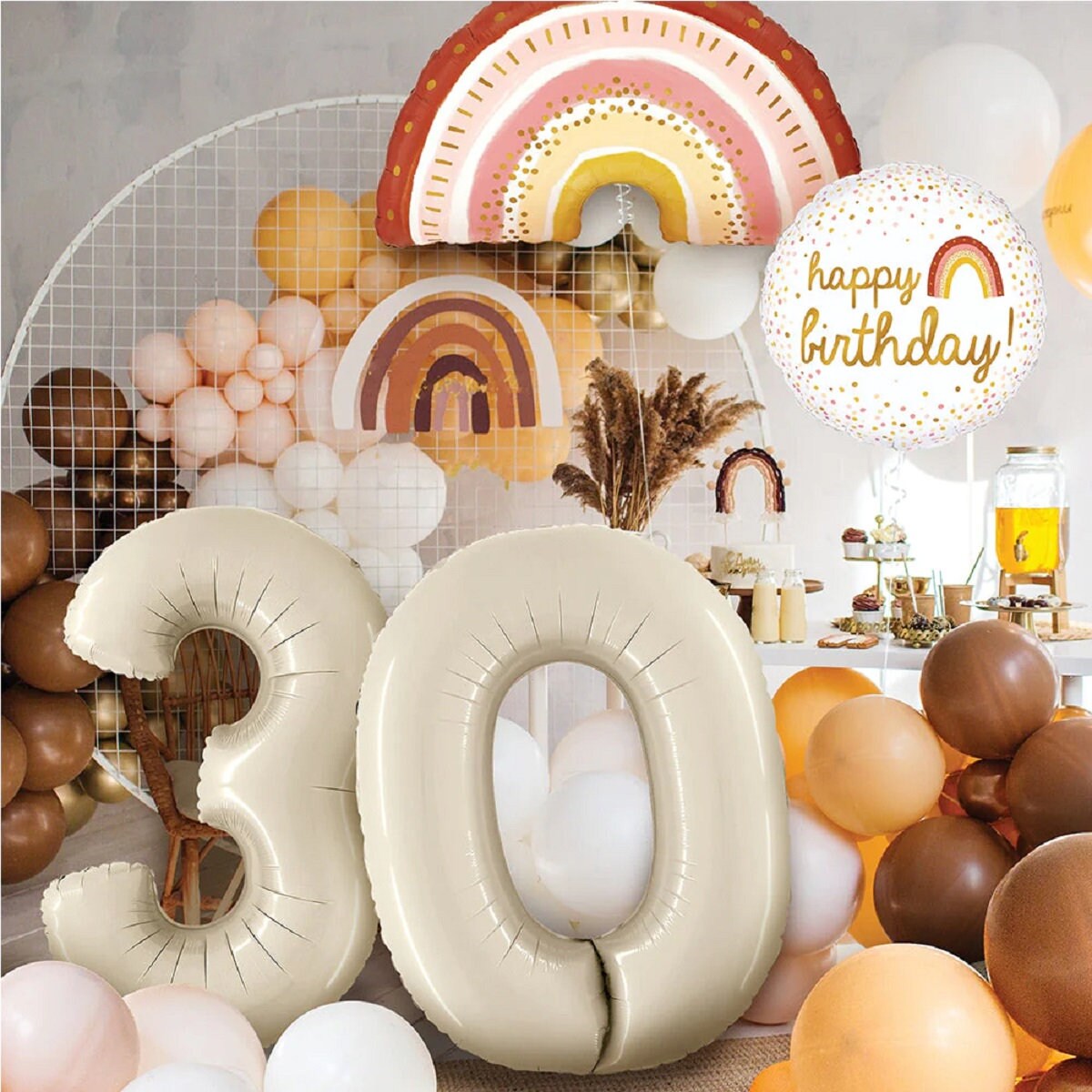 Nude Number Balloon | Cream Mylar Balloons 34" | White Sand Number Balloons | Light Beige Giant Balloons | Boho Birthday Balloons | Neutral