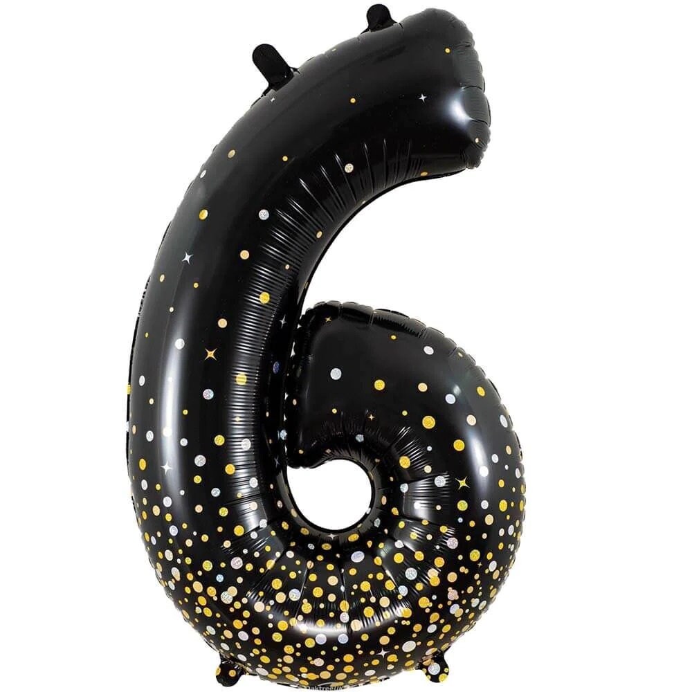 Giant Black Fizz Number Balloons | Number Foil Balloons | Number Helium Balloons | Black Number Balloons | Black Sparkle Fizz Numbers 34in