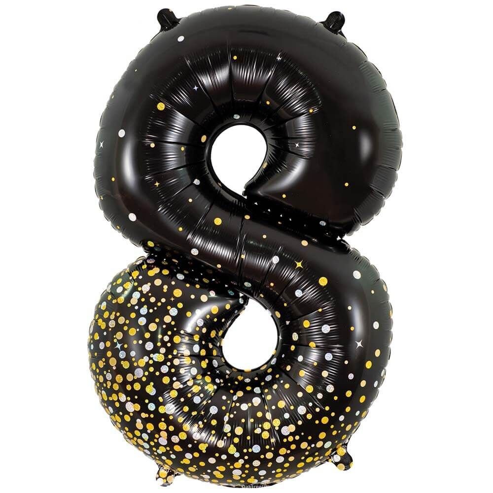 Giant Black Fizz Number Balloons | Number Foil Balloons | Number Helium Balloons | Black Number Balloons | Black Sparkle Fizz Numbers 34in