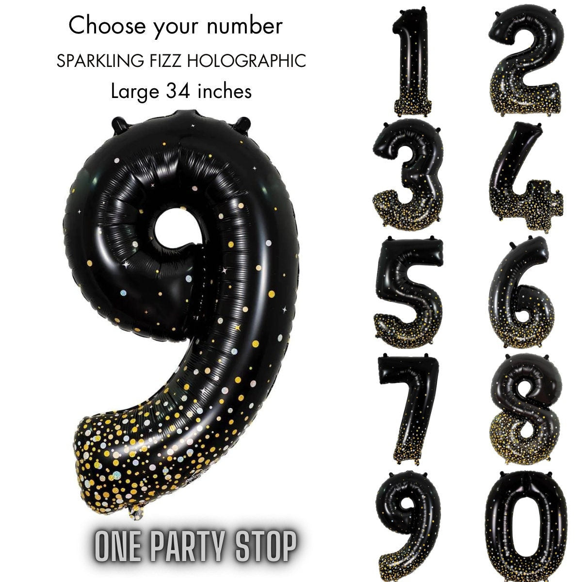 Giant Black Fizz Number Balloons | Number Foil Balloons | Number Helium Balloons | Black Number Balloons | Black Sparkle Fizz Numbers 34in