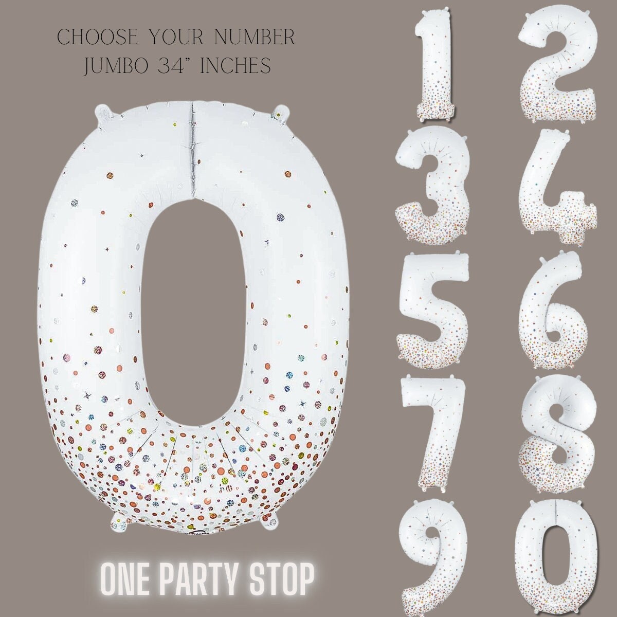 Giant White Number Balloons | Number Foil Balloons | Number Helium Balloons | White Number Balloons | White Sparkle Fizz Numbers 34in