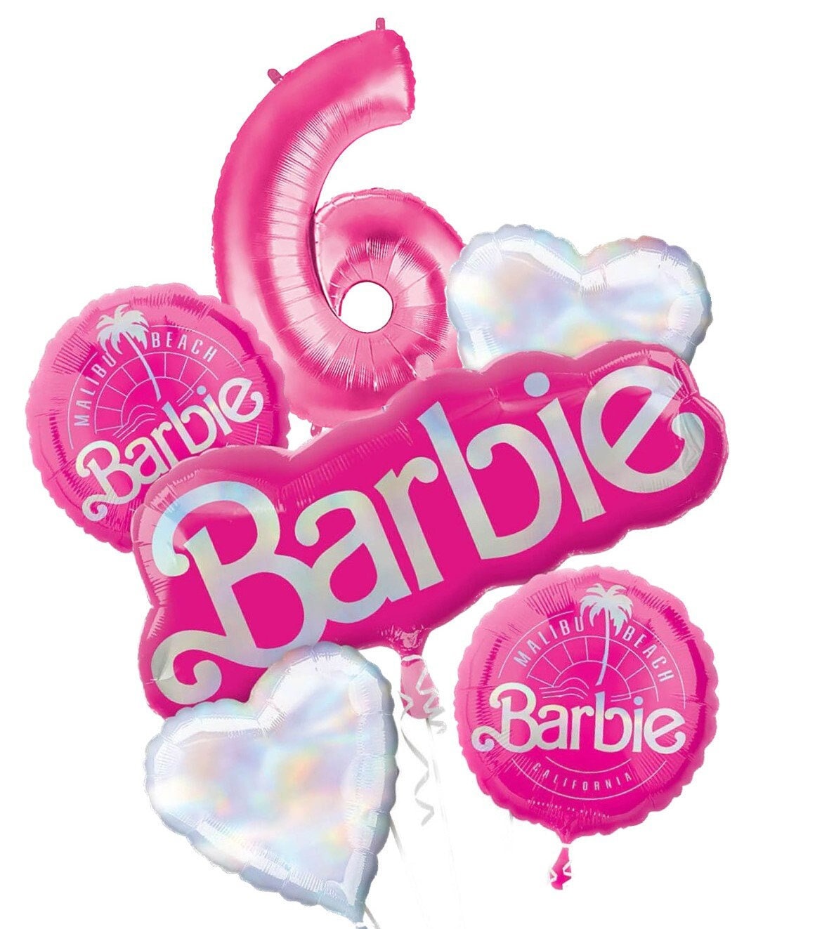 Barbie Balloons | Barbie Balloon Bouquet | Malibu Barbie Helium Balloons | Malibu Beach Barbie Balloons | Barbie Party Decorations | Pink