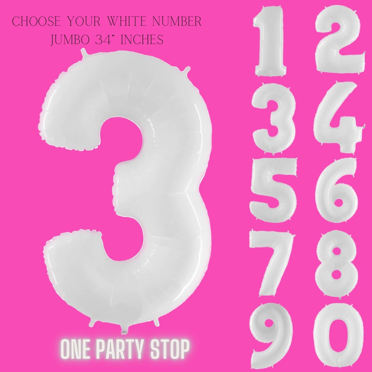 Giant White Number Balloons | Number Foil Balloons | White Number Helium Balloons | White Number Balloons | White Foil Mylar Numbers 34in