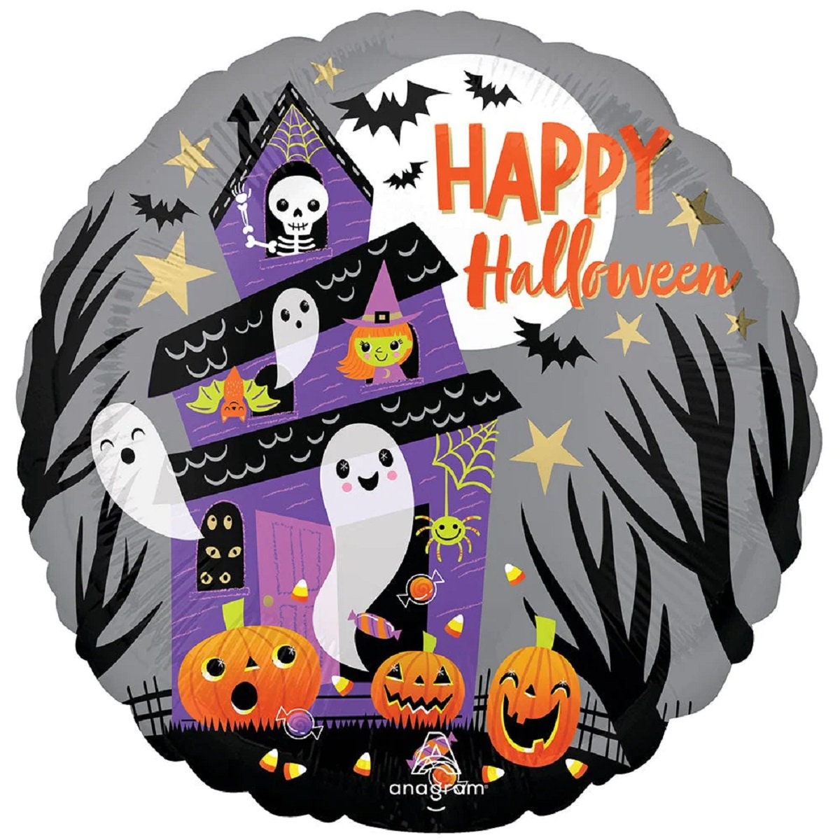 HALLOWEEN Happy Iridescent Ghost | Halloween Balloons | Halloween party decor and supplies | Witch hat Balloon | Halloween kid friendly