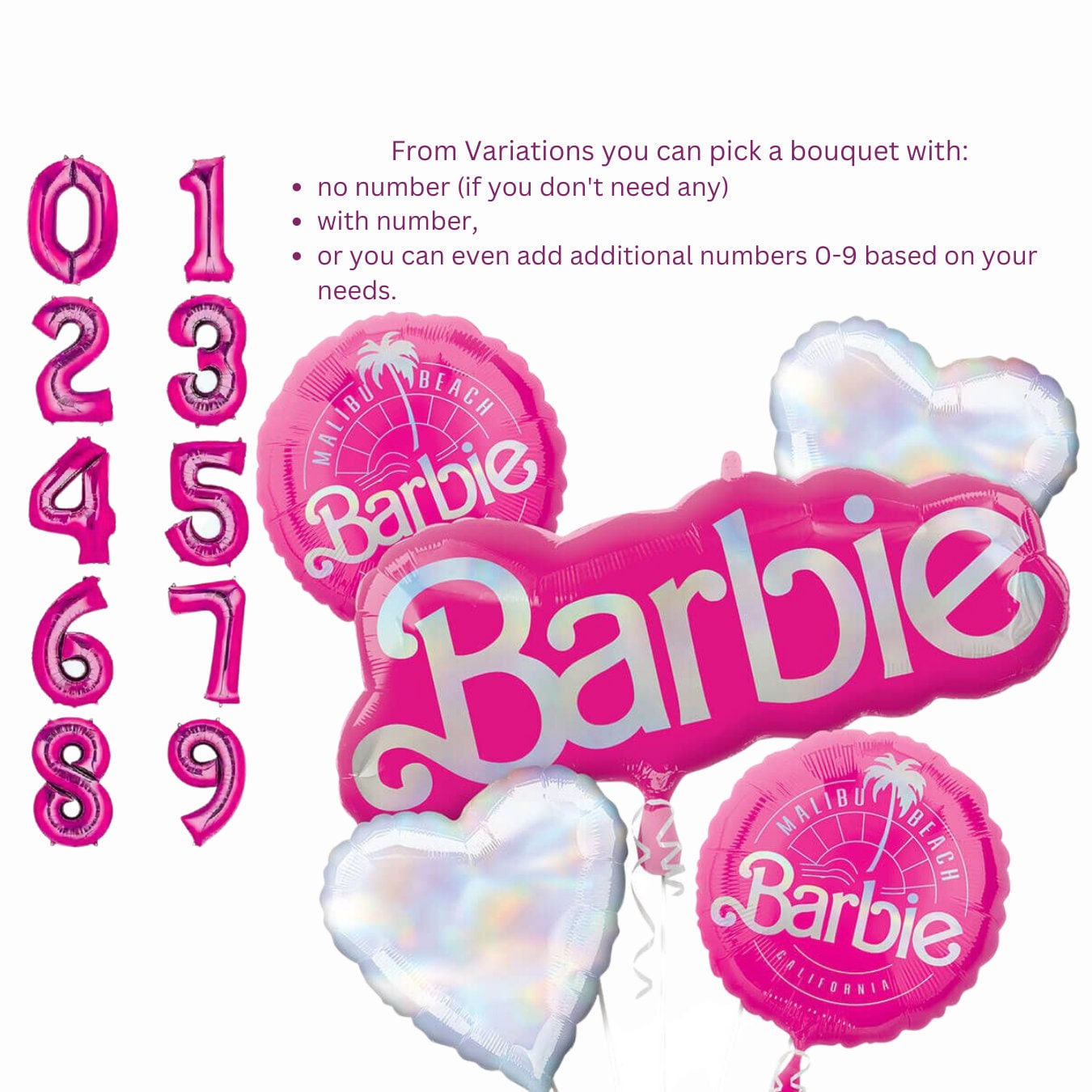 Anagram Officially Licensed Barbie Premium 8pc Bouquet | Barbie Balloons | Malibu Barbie | Malibu Beach Balloon | Barbie Party Decorations