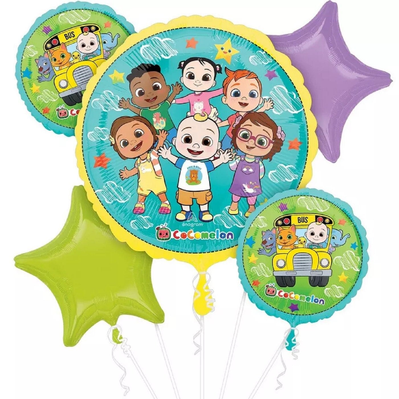 Anagram CoComelon Foil Balloon Bouquet, 5pc | Coco melon Balloon | CoComelon Party decorations and supplies | CoComelon birthday