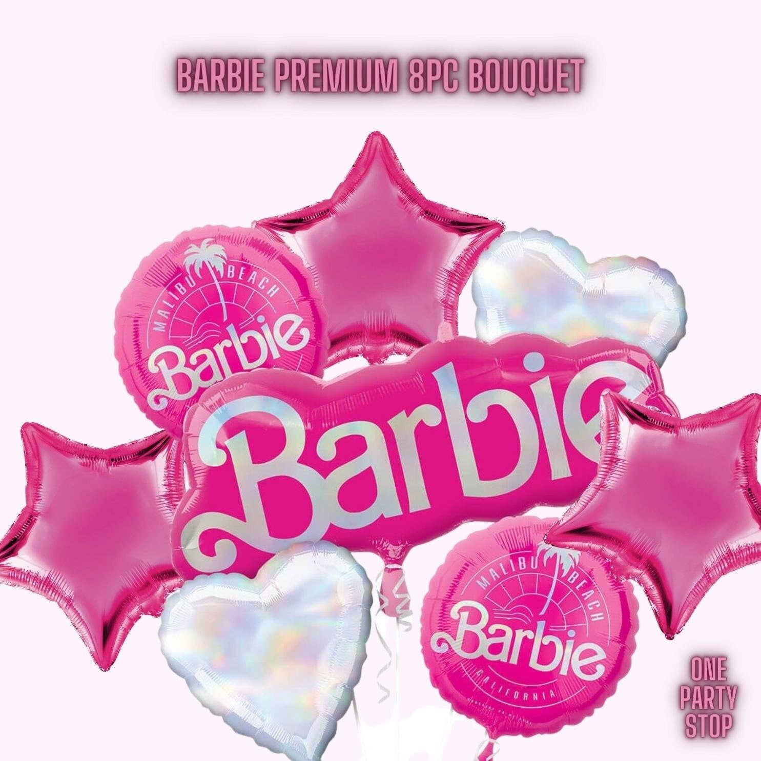 Anagram Officially Licensed Barbie Premium 8pc Bouquet | Barbie Balloons | Malibu Barbie | Malibu Beach Balloon | Barbie Party Decorations