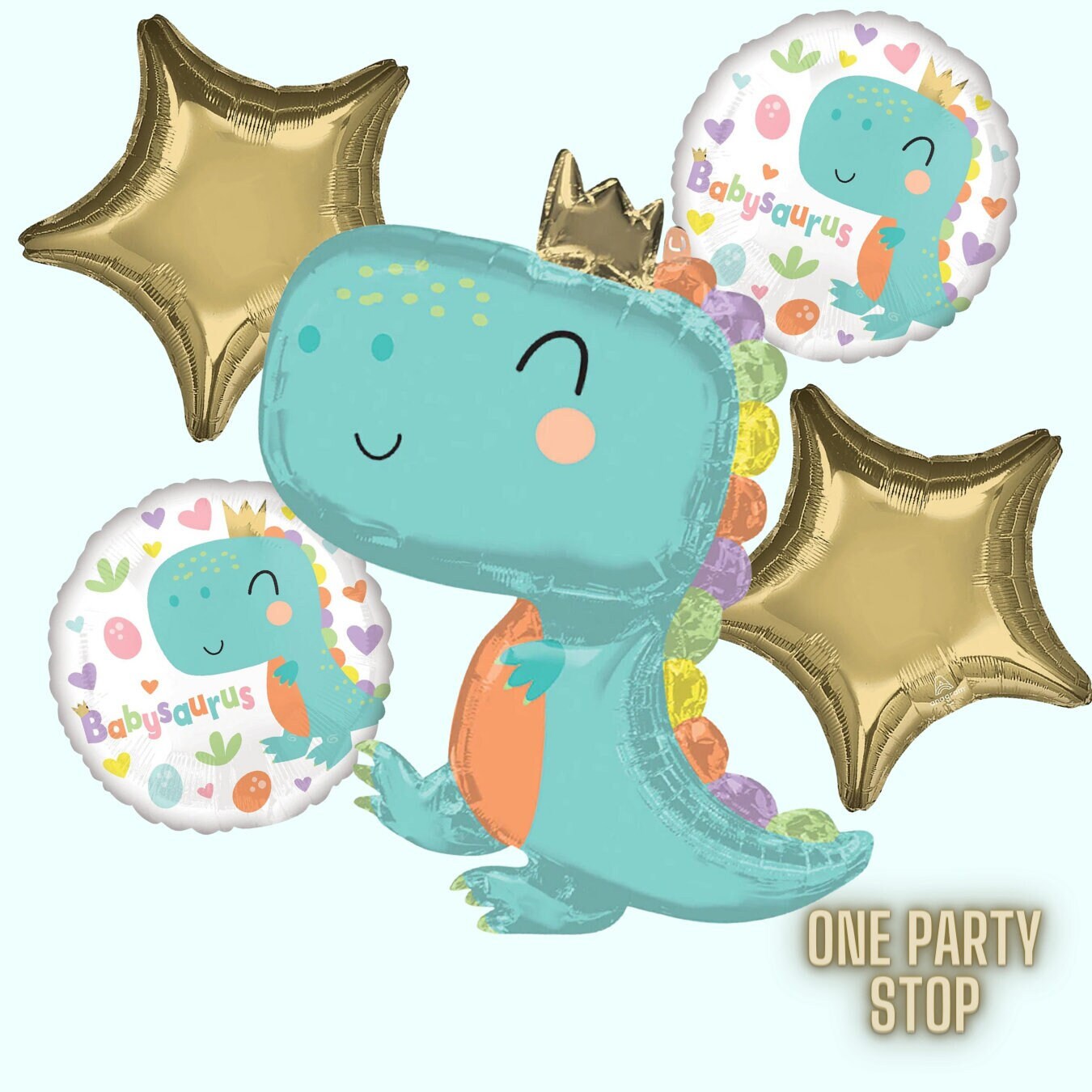 Babysaurus Foil Balloon bouquet, 5pc | 31" BABYSAURUS Balloon | Dinosaurs Decorations | Cute baby Dinosaur | Kids Dino Birthday