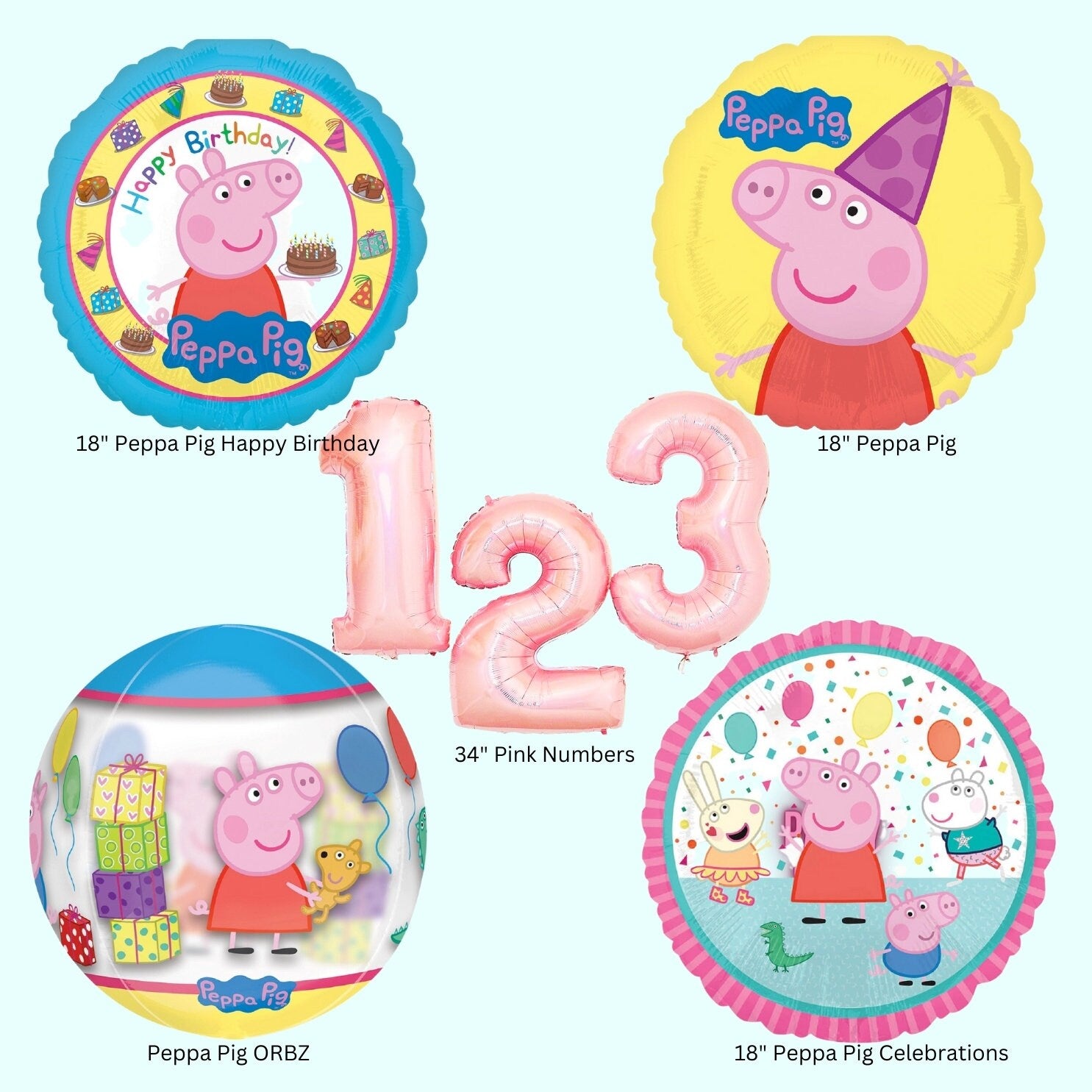 Peppa Pig Balloons Anagram Licensed | Peppa Pig Bouquet, 5pc | Peppa Pig Birthday | Peppa Pig Party Decorations | Toddler birthday | George