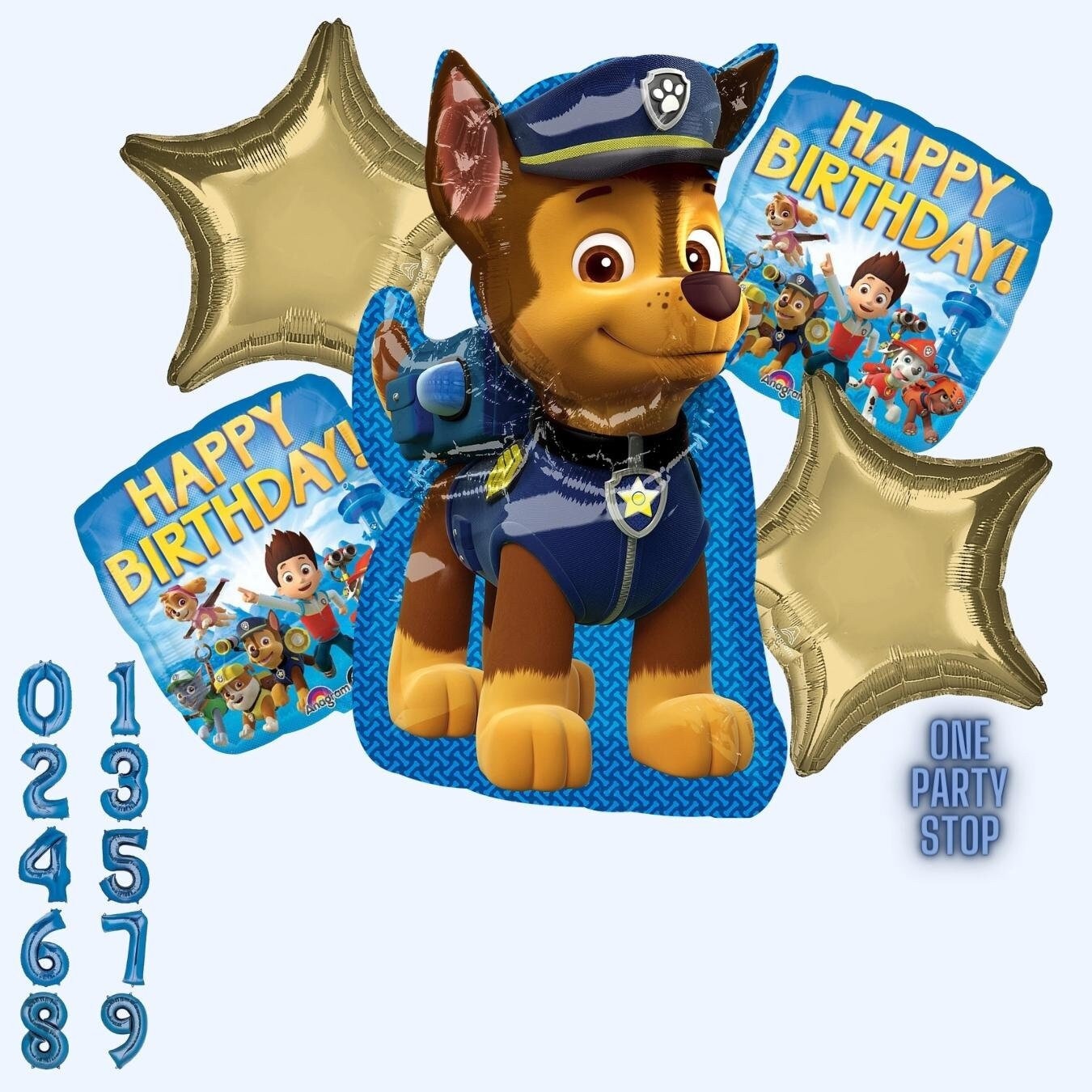 Unique Paw Patrol Birthday decorations | 38" Paw Patrol Chase | Paw Patrol party supplies | PAW Patrol Foil Balloon Bouquet | Chase | Rubble