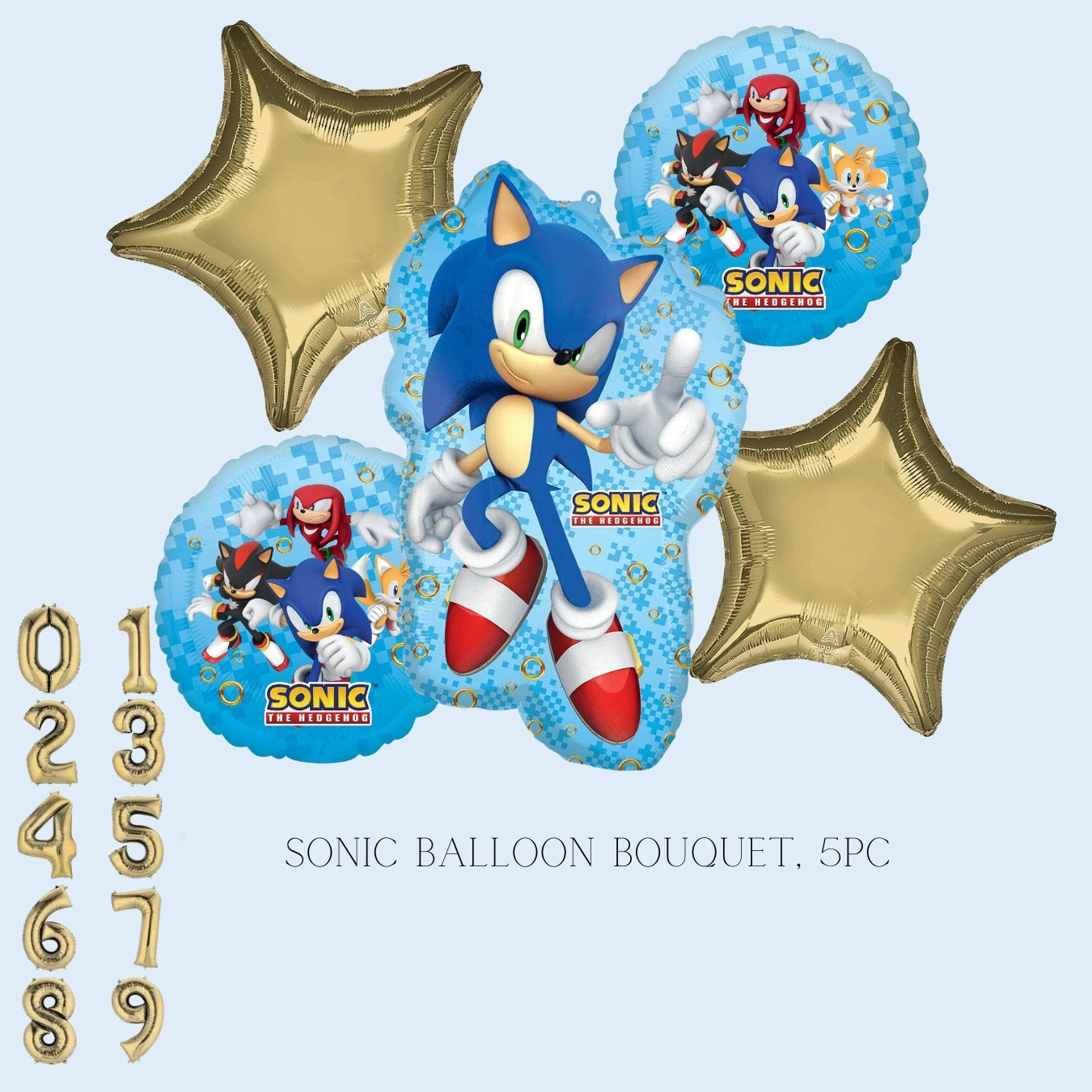 Sonic Party Supplies | Sonic Mylar Balloon Bouquet, 5pc | Sonic the Hedgehog 2 Birthday Balloons | Sonic decorations | Sonic birthday