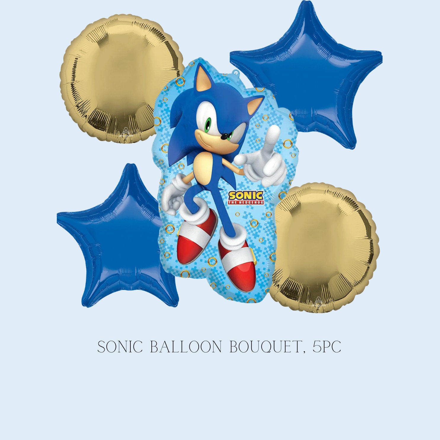 Sonic Party Supplies | Sonic Mylar Balloon Bouquet, 5pc | Sonic the Hedgehog 2 Birthday Balloons | Sonic decorations | Sonic birthday